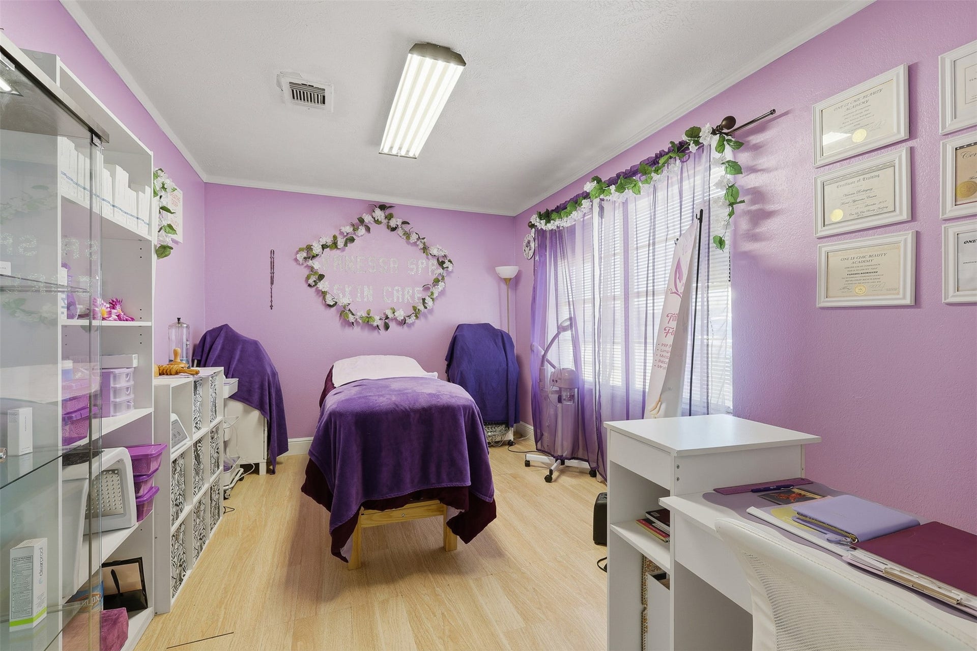 2205 Strawberry Road, Pasadena, TX 77502 Private flex room currently utilized as a lash and beauty service space, ideal for salon suites, office use, or treatment room setup.