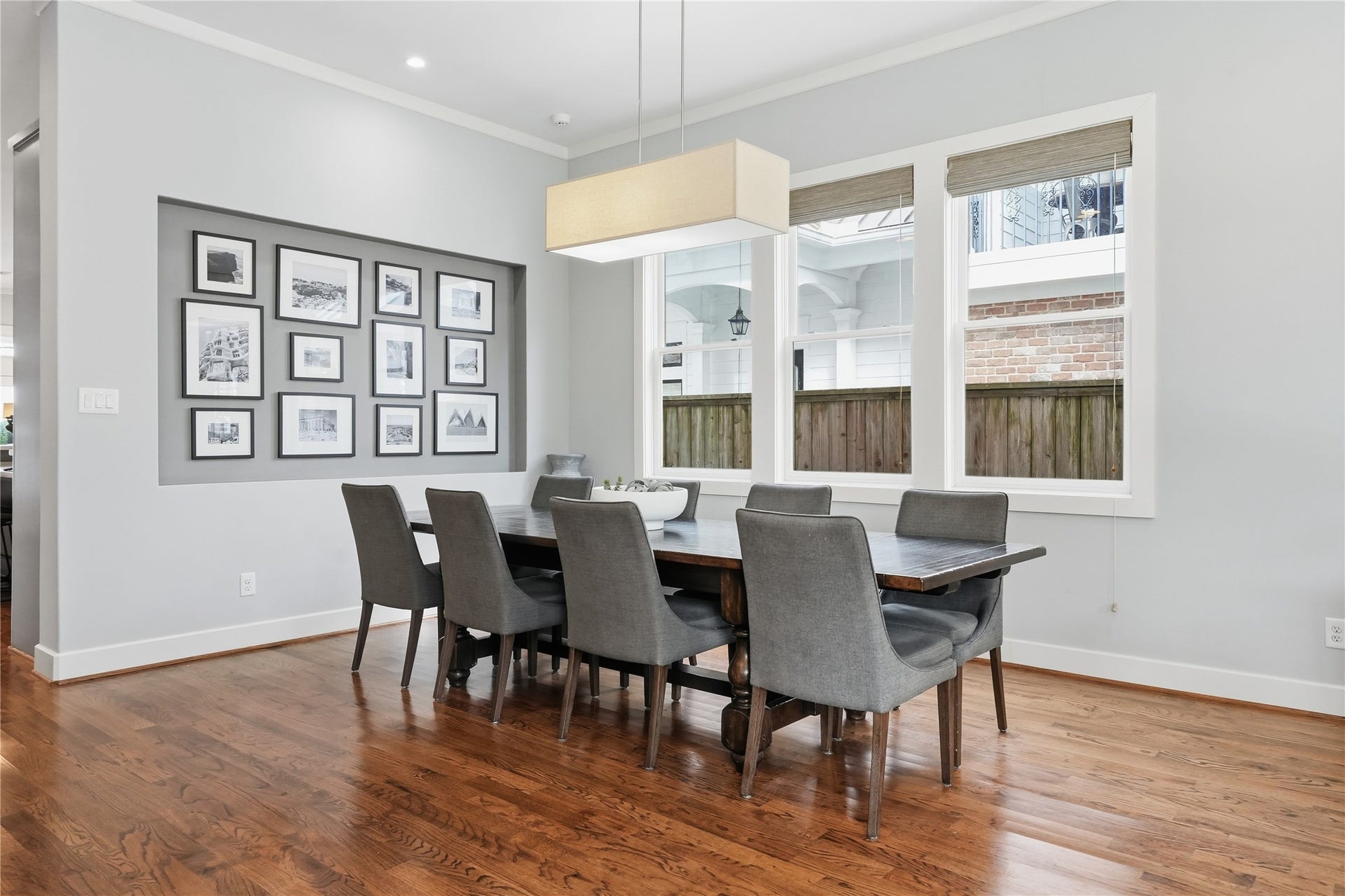 813 Ashland Street, Houston, TX 77007 Spacious dining area offers ample seating and seamless flow to the kitchen and living spaces, making entertaining effortless.