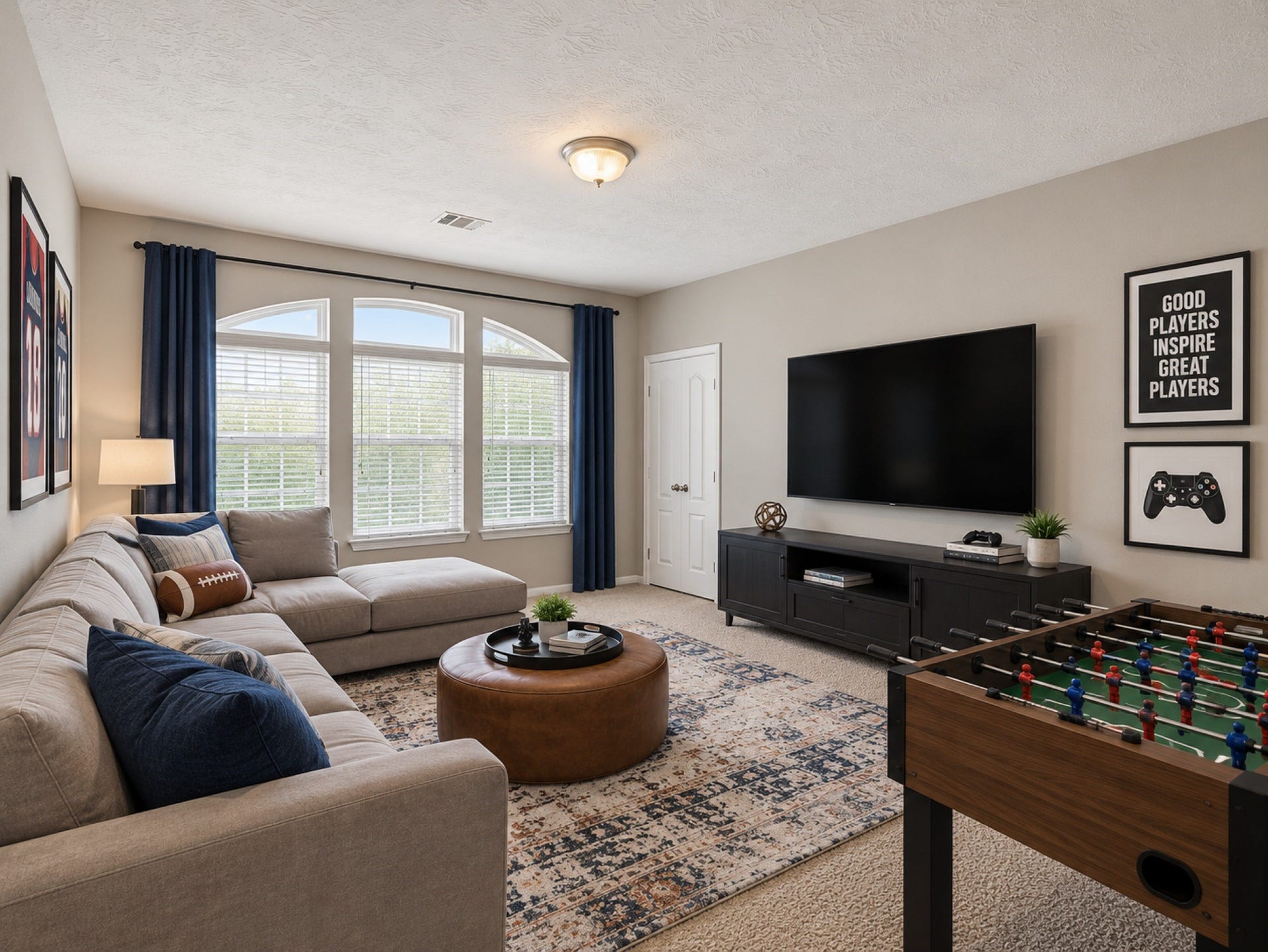 Spacious game room with plenty of natural light! (VS)