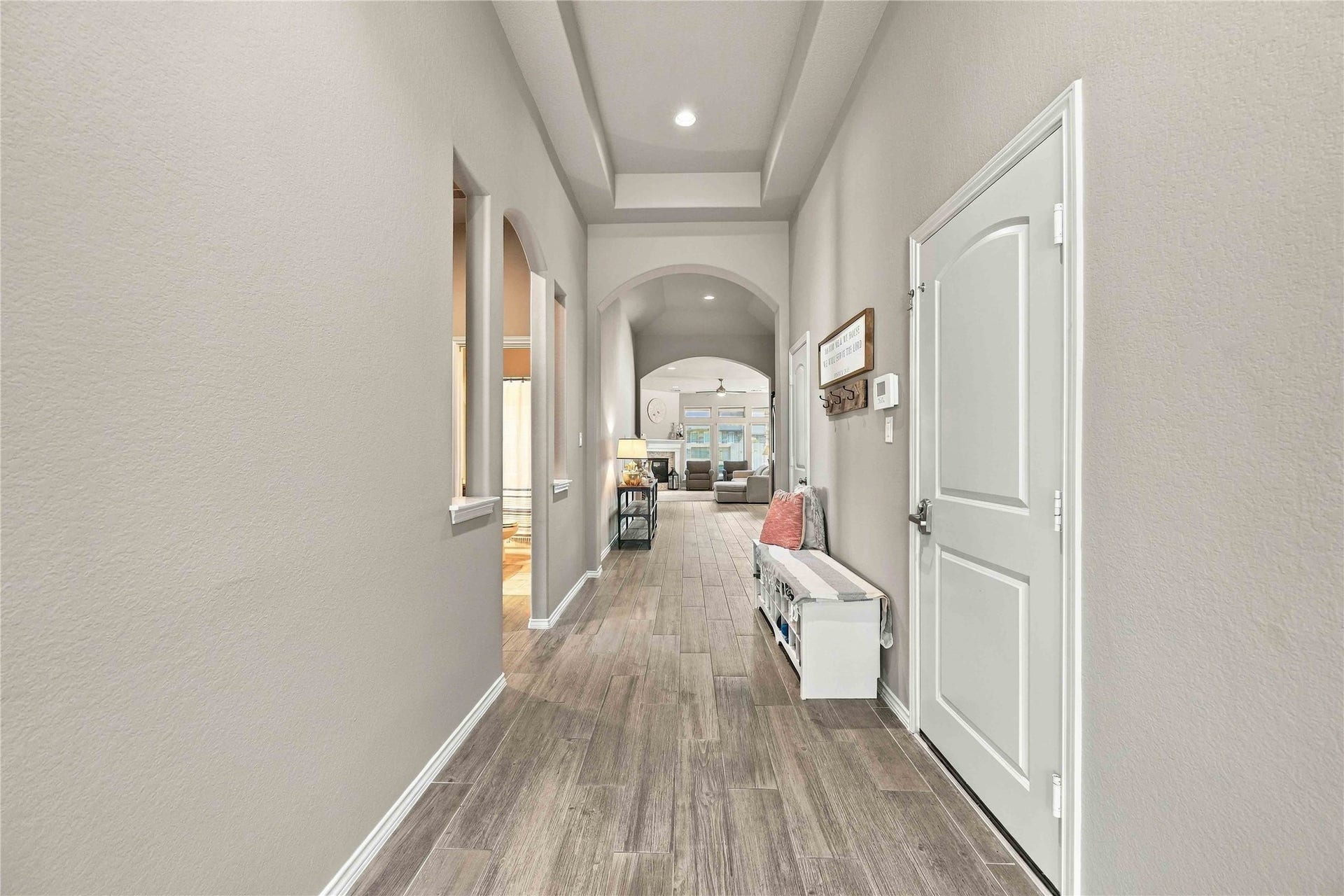 A welcoming entryway with high ceilings.