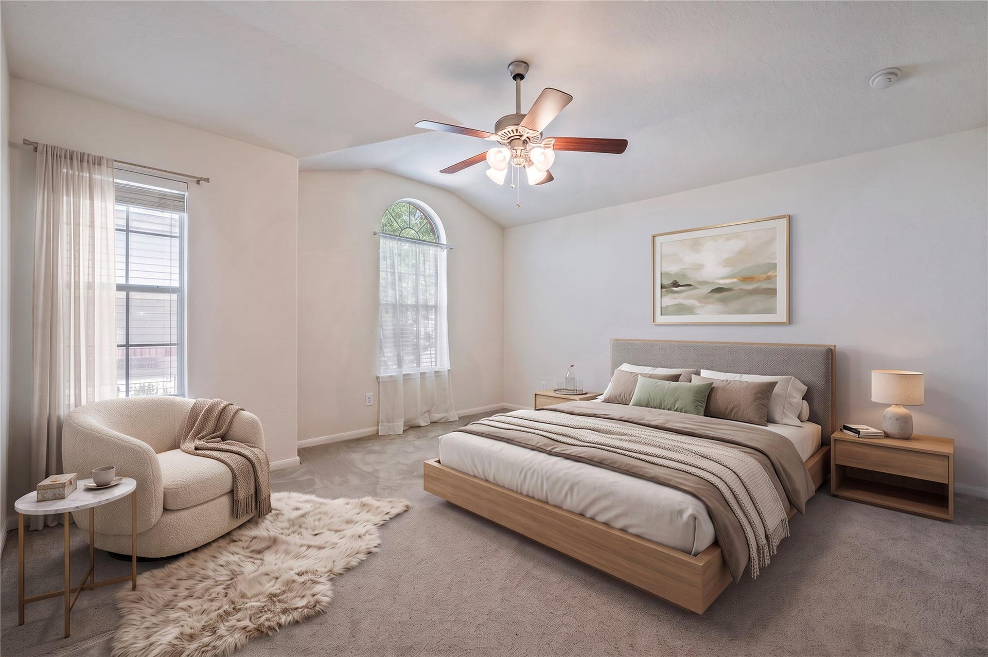 4404 Cypress Meadows Court, Dickinson, TX 77539 A large secondary bedroom with a ceiling fan, walk-in closet and window for natural light. Room is virtually staged.