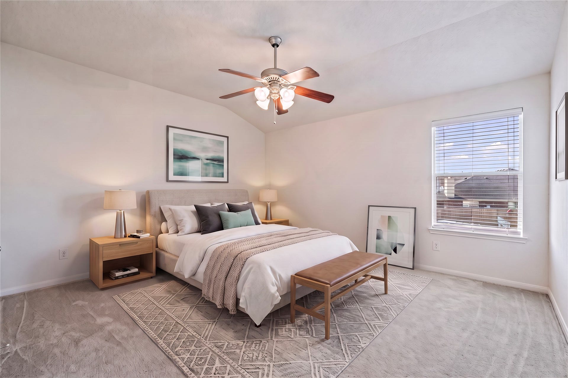 4404 Cypress Meadows Court, Dickinson, TX 77539 The fourth bedroom is spacious, with a ceiling fan and walk-in closet. Room is virtually staged.