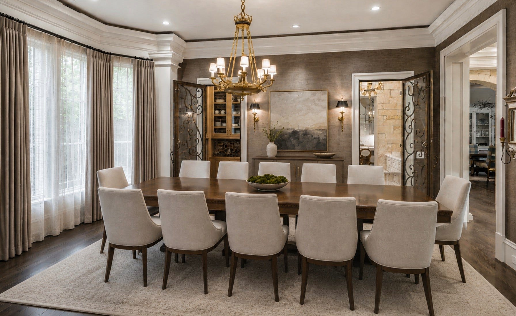 2158 Chilton Road, Houston, TX 77019 *Virtually Rendered* Perfectly designed for entertaining, the dining room blends timeless textures with refined details and custom treatments. The adjoining wine room offers a distinctive touch for curated collections and memorable dinners.