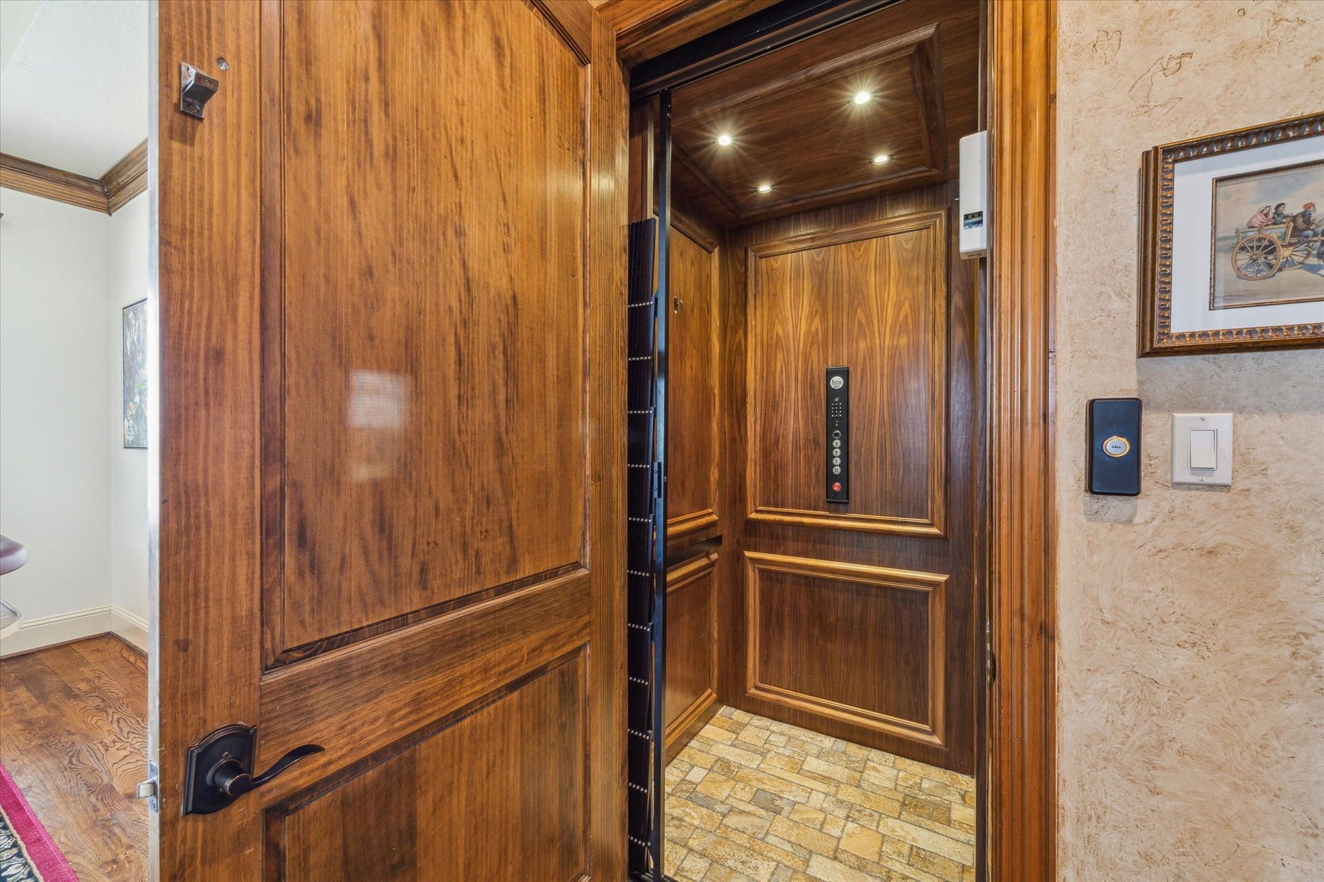 9 Happy Jack, Hitchcock, TX 77563 Residential elevator with 950 lbs. weight capacity servicing all three
levels for convenience. Handicap wheelchair ramps to ground level elevator access room and on main living level to the "Dice Room" access door
