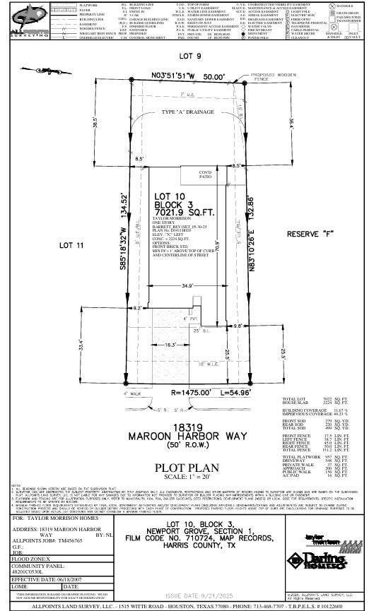18319 Maroon Harbor Way, Crosby, TX 77532 18319 Maroon Harbor Way Preliminary Plot Plan