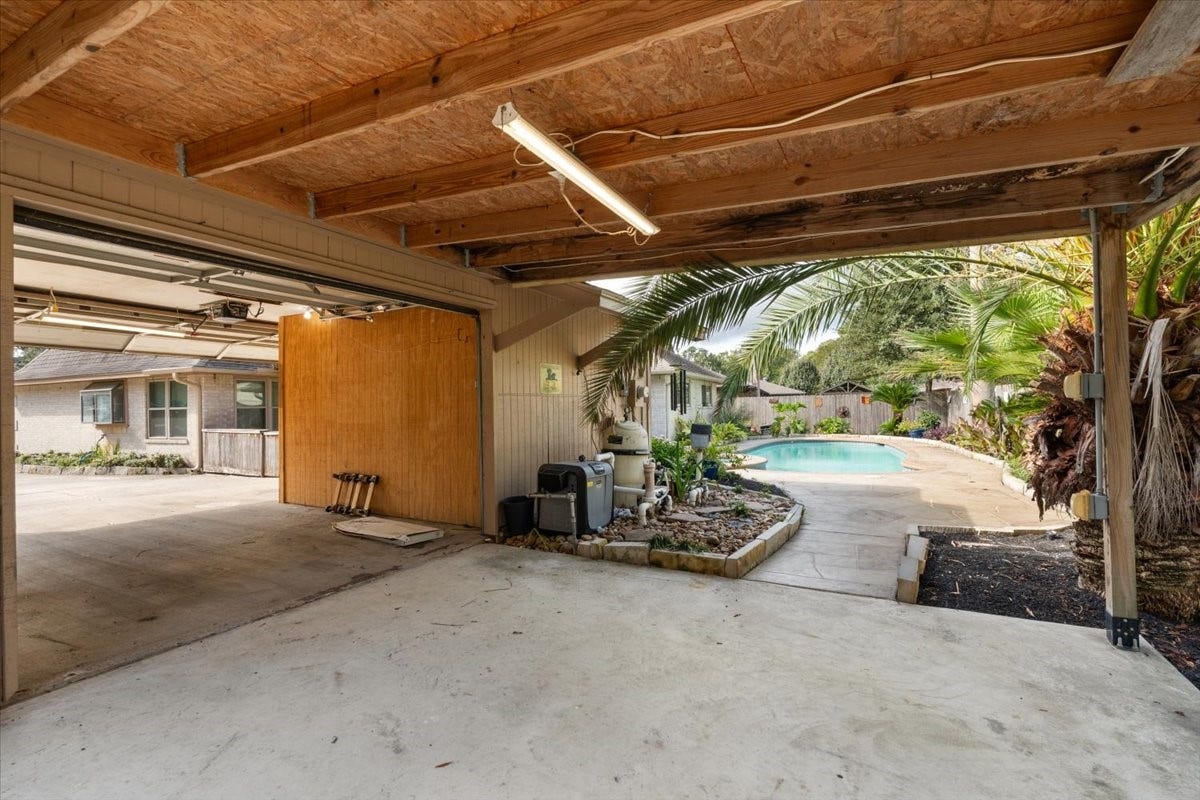 Back half of the garage that opens to back yard