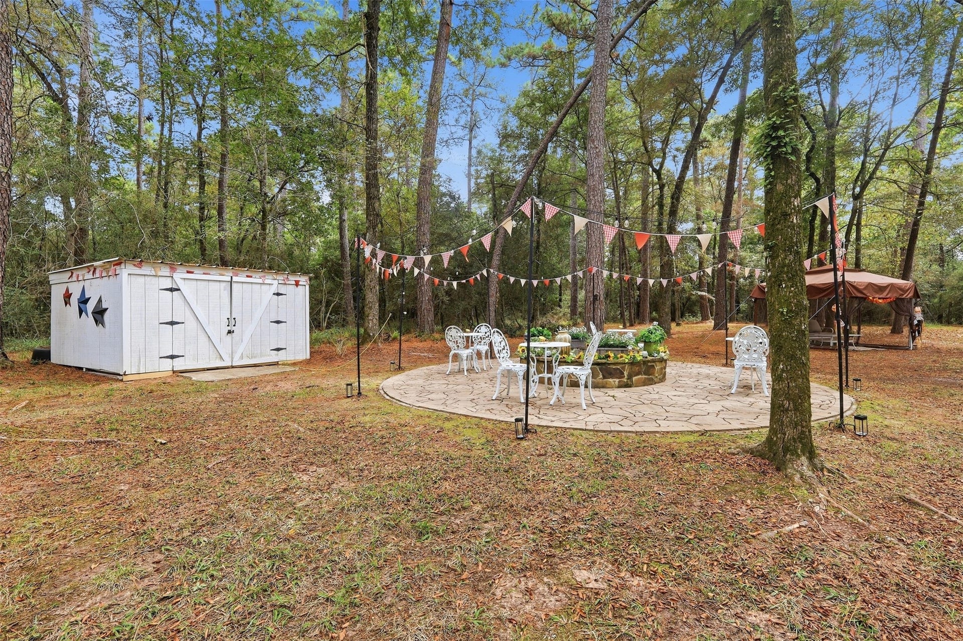 Fire pit and storage shed