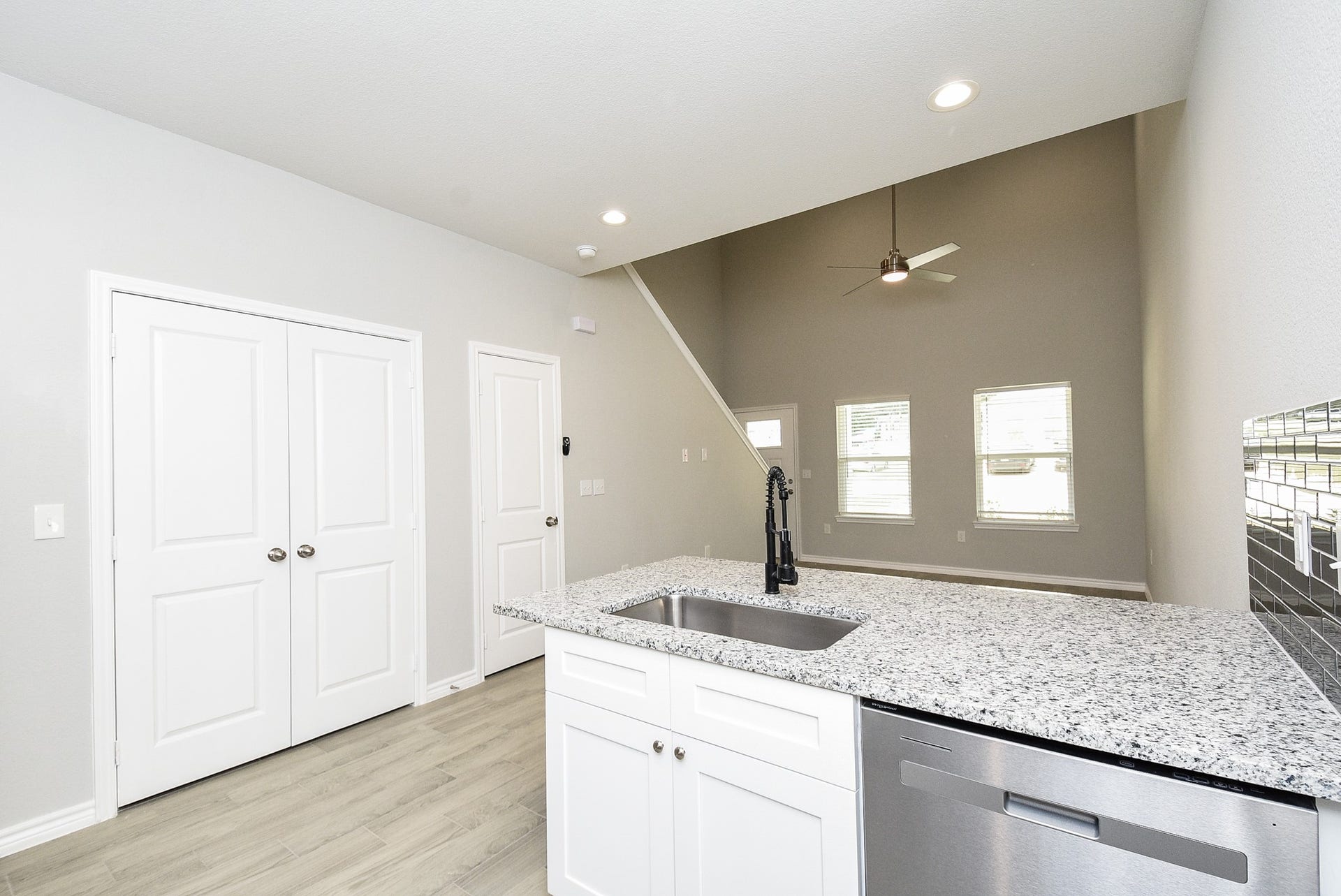View from kitchen to the spacious living area