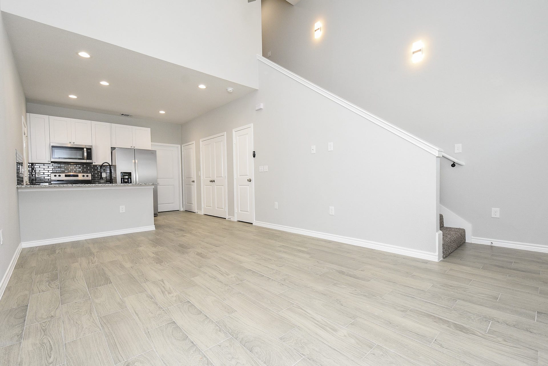 High ceilings with lots of windows and light.