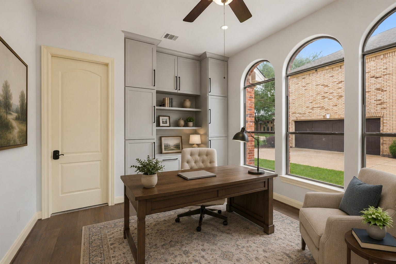 Flex room downstairs with built-in's.  Could be another bedroom or work out room it leads to a full bath room.