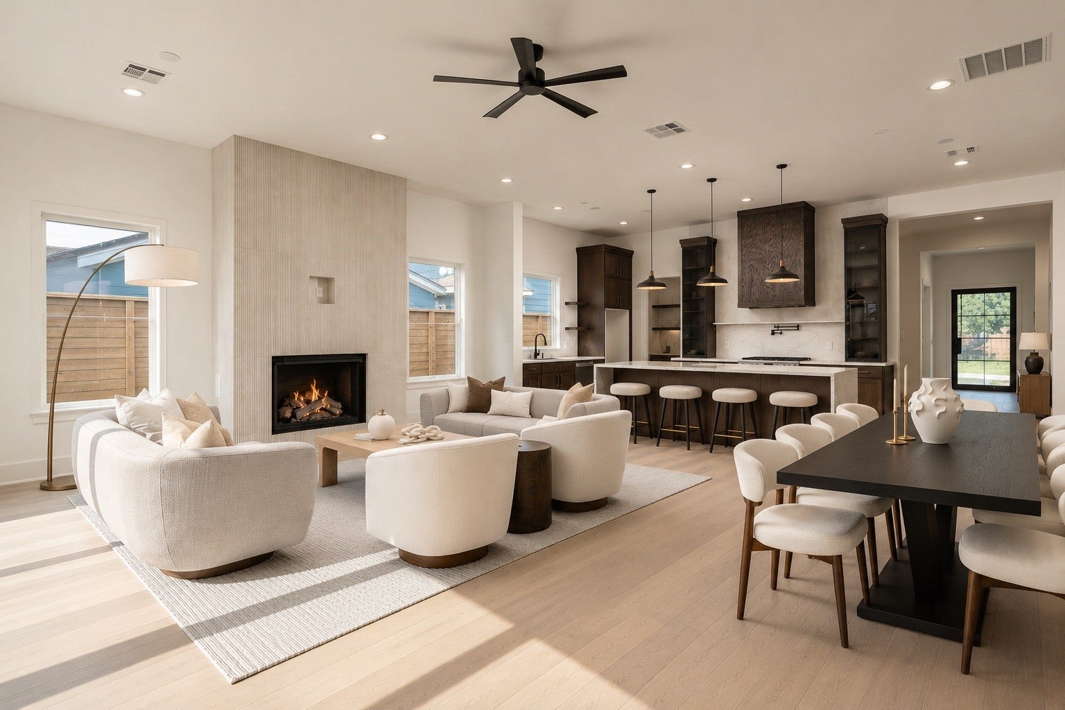 2107 McKean Drive, Houston, TX 77080 From this perspective, the homes open-concept design comes fully into view, connecting the living, dining, and kitchen areas into one expansive setting designed for everyday life and larger gatherings alike.