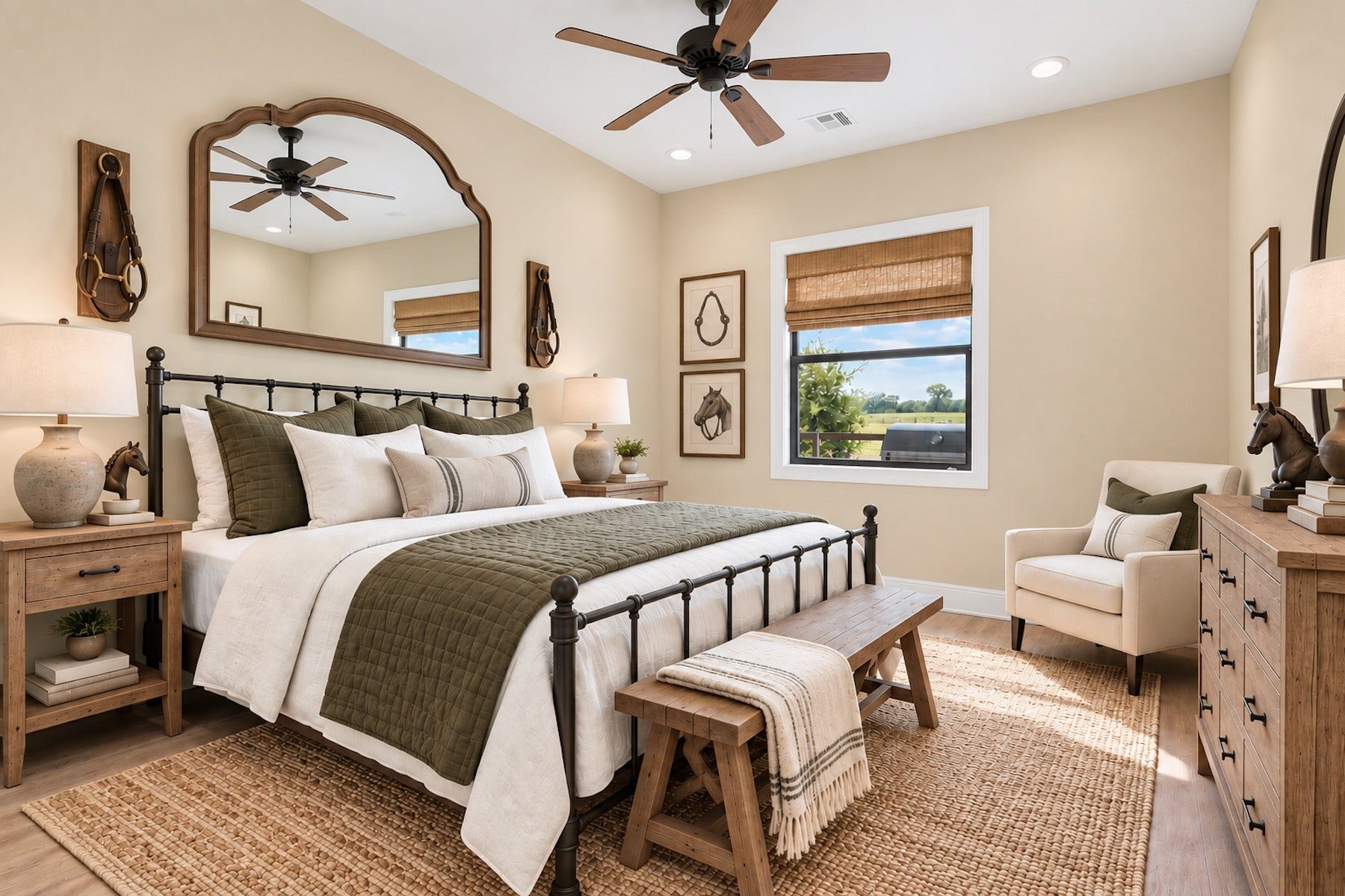 30163 High Spirit Ranch Road, Hempstead, TX 77445 Secondary bedroom is generously sized and offers a ceiling fan and wood-look LVP flooring.(furniture virtually staged)