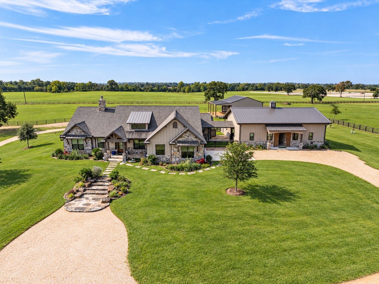 30163 High Spirit Ranch Road, Hempstead, TX 77445 Recently constructed home with flagstone walkway adding striking curb appeal.