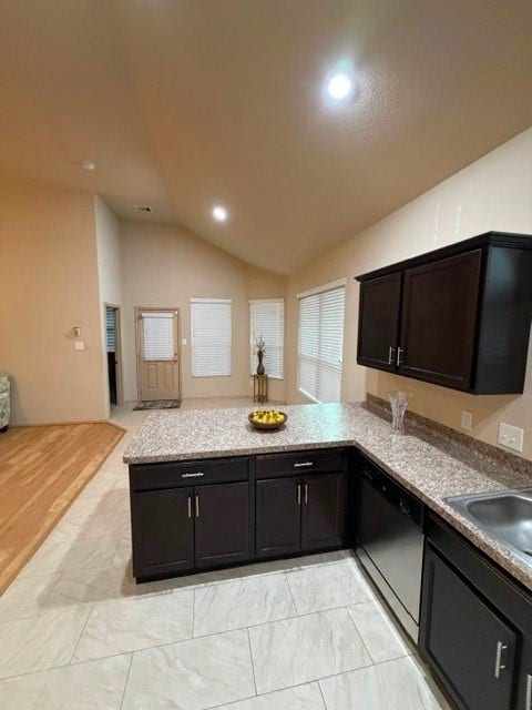 5406 Floral Valley Lane, Katy, TX 77449 Open concept view of Kitchen & Dining, Counter Height Bar will seat 3-4 benches