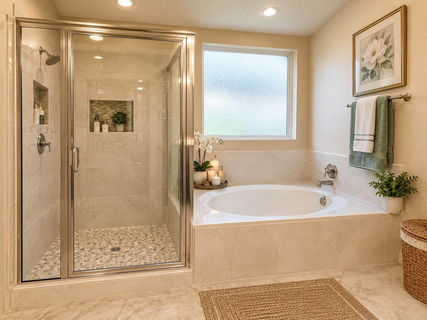 5406 Floral Valley Lane, Katy, TX 77449 Primary En-Suite Spa-Liked Bath with Standing Shower and Soaker Tub virtual enhancement