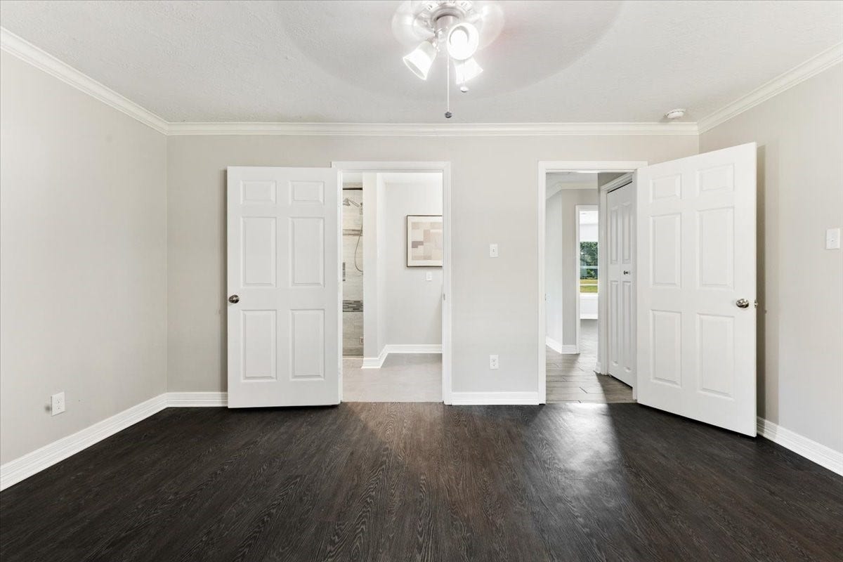 6327 Westcreek Drive, Brookside, TX 77581 Primary bedroom featuring beautiful flooring, neutral finishes, and a ceiling fan
