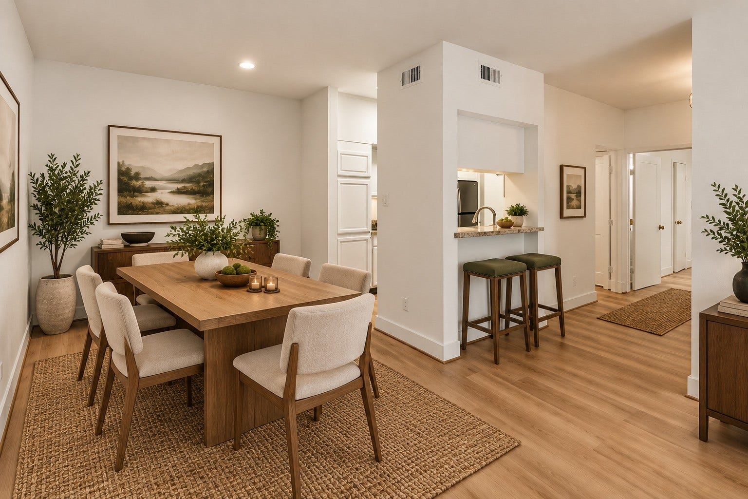 2025 Augusta Drive, #203, Houston, TX 77057 Dining Room Area is is Virtually Stage Using Ai Enhancements