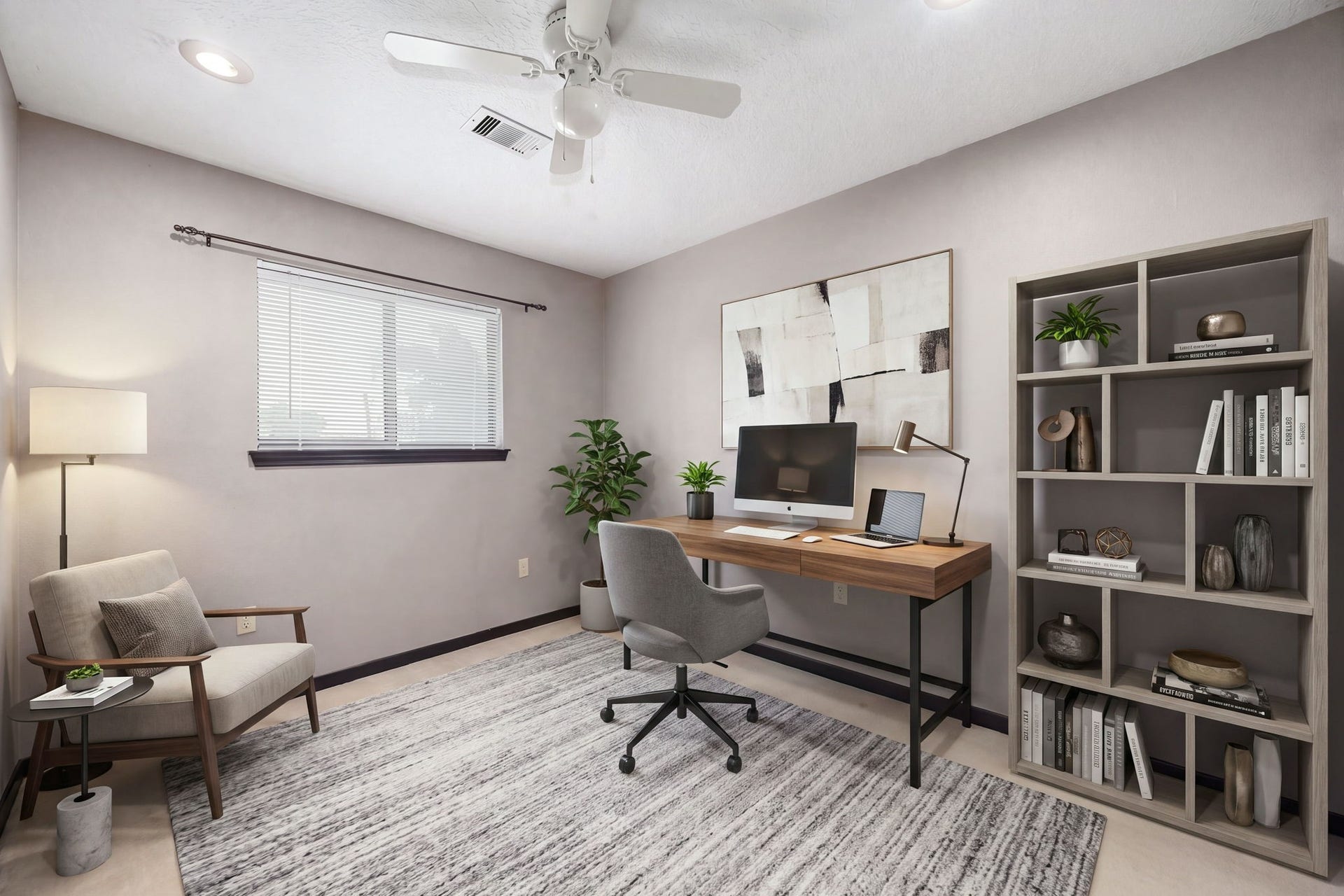 Virtually staged as a home office to illustrate the possibilities for this versatile downstairs sunroom.