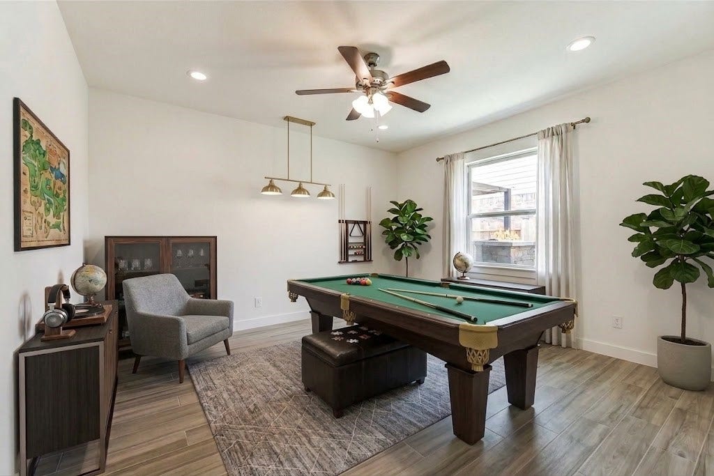 702 Campbell Drive, League City, TX 77573 Flex area virtually staged as game room.