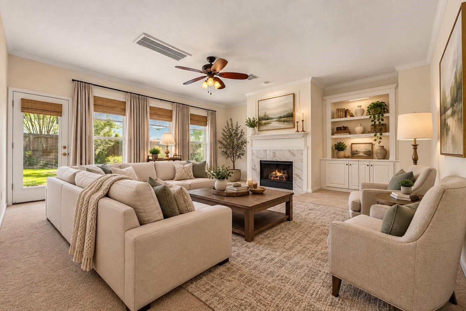 1344 Coleman Boylan Drive, League City, TX 77573 AI picture showing how furniture can be laid out in the family room.