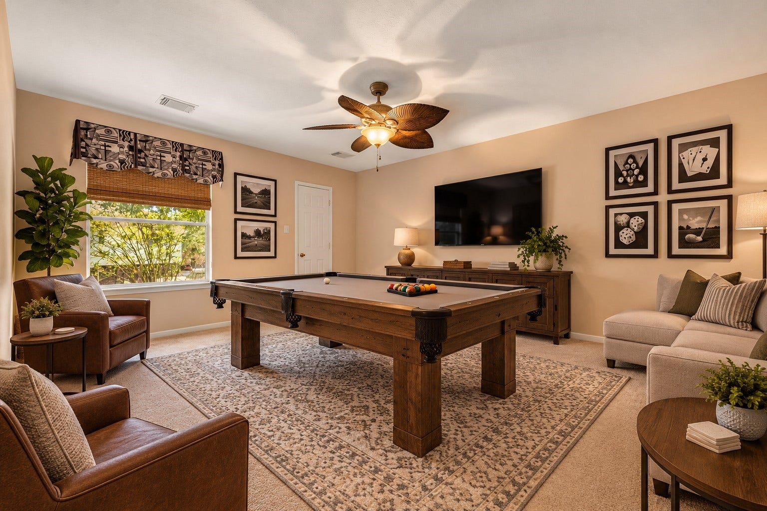 1344 Coleman Boylan Drive, League City, TX 77573 AI picture showing how furniture can be laid out in the game room.