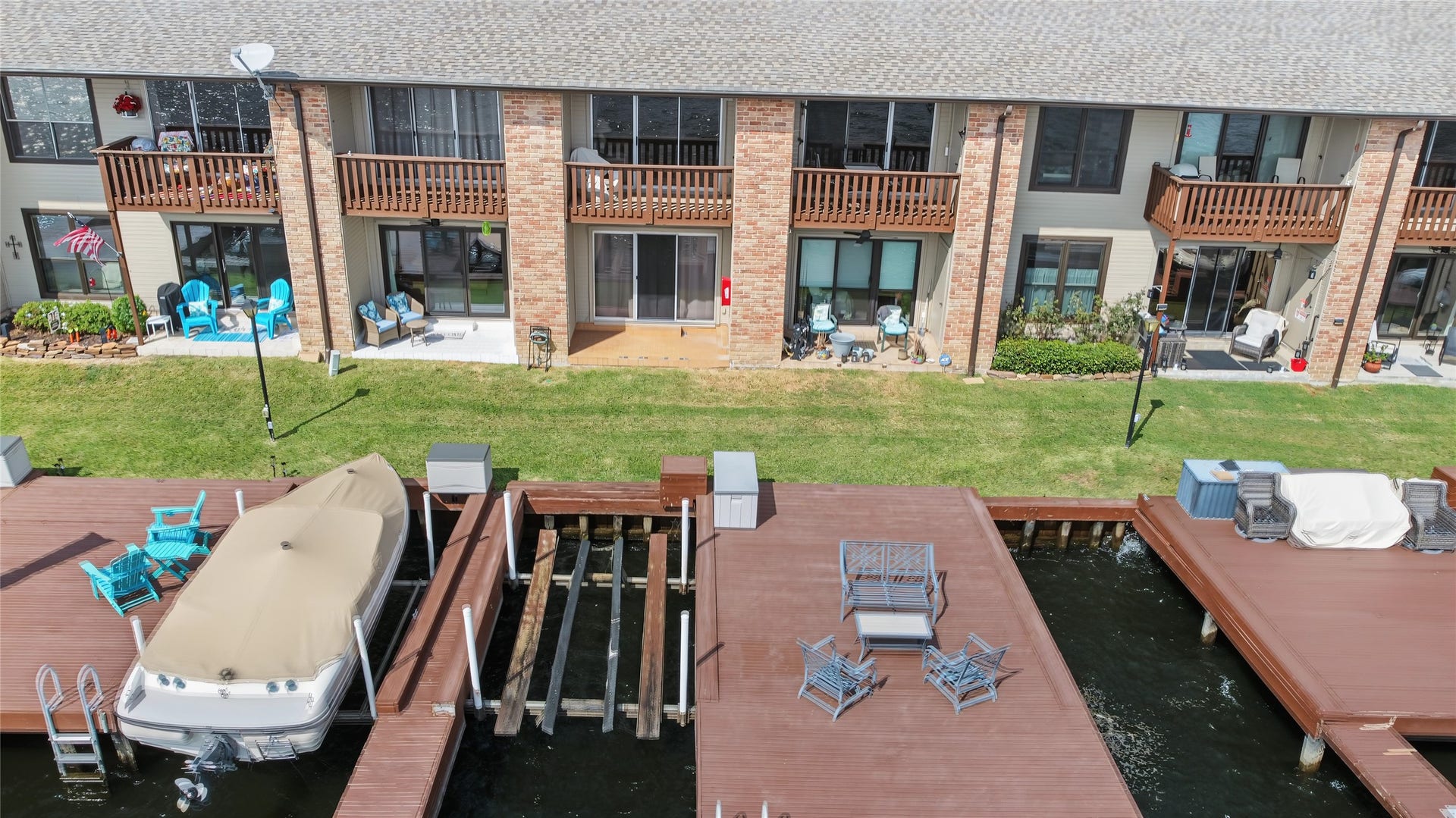 Waterside view of the condominium building