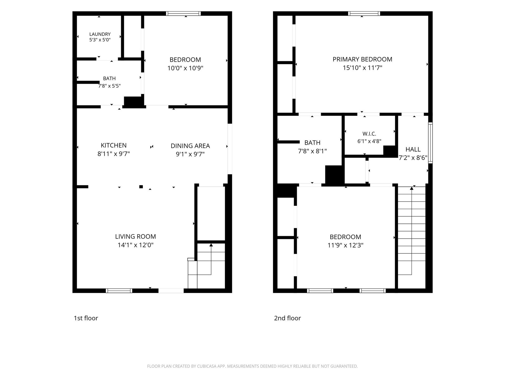 1936 Upland Drive, Houston, TX 77043 This floor plan features a spacious two-story layout with a living room, kitchen, dining area, bedroom, and bath on the first floor. The second floor includes a primary bedroom, an additional bedroom, a bath, and a walk-in closet.
