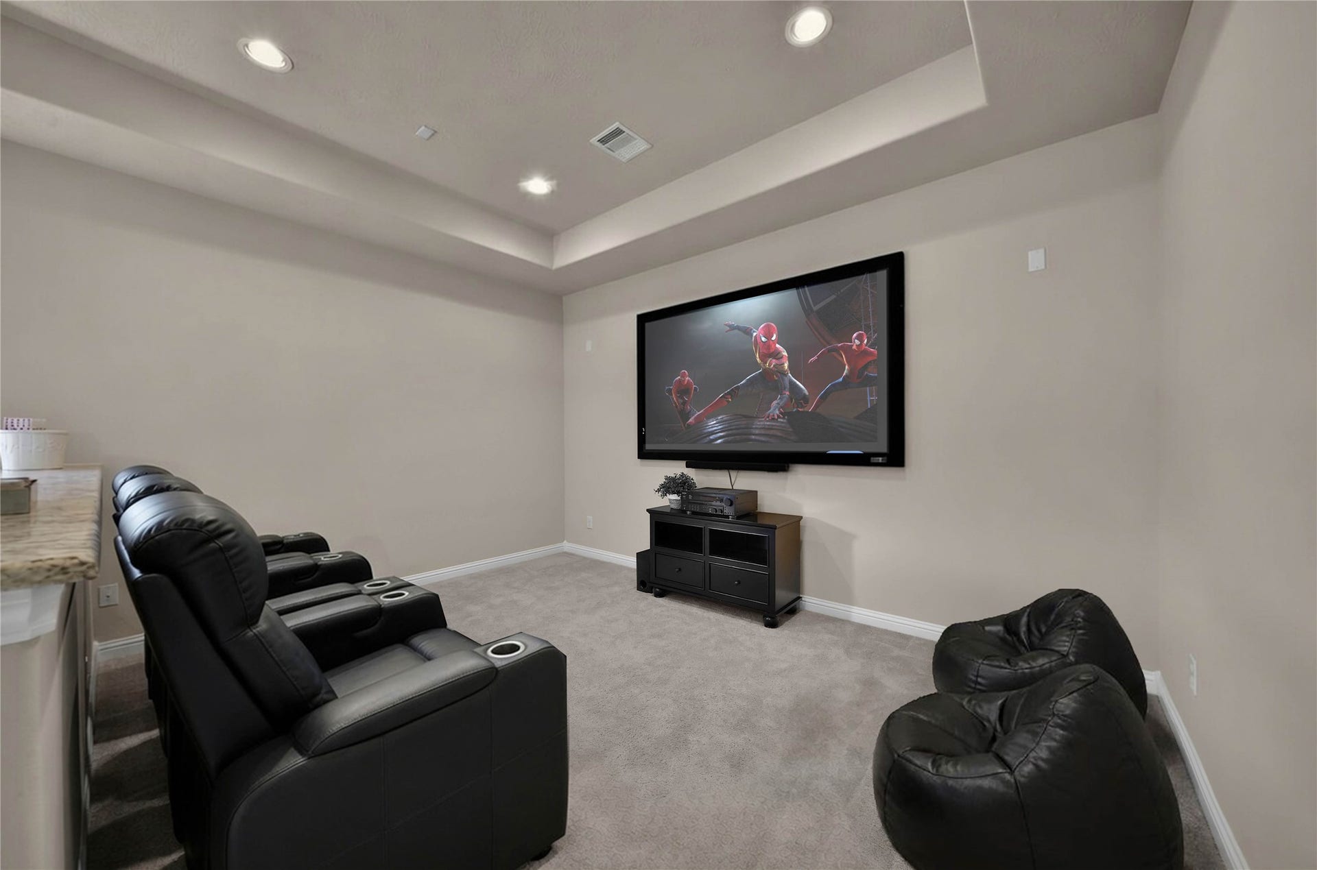 27707 Lakeway Trail Lane, Fulshear, TX 77441 Lights, Camera , Action!
Media room is equipped with a Sony projector and built in screen which will have you watching movies from day 1! (virtually staged)