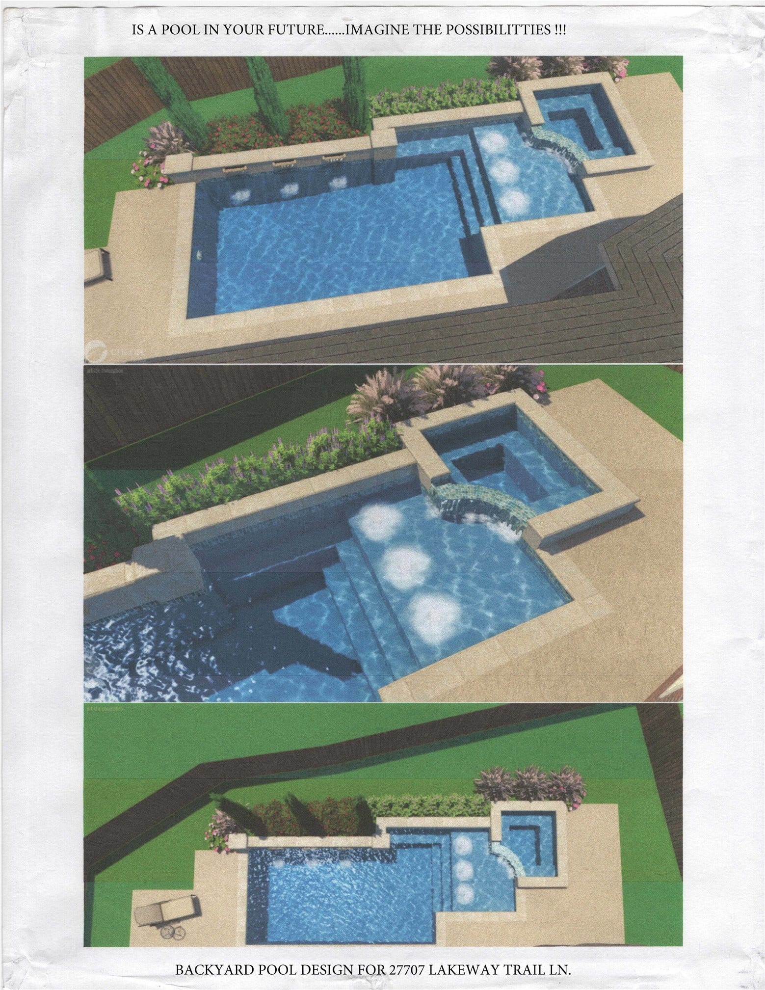 27707 Lakeway Trail Lane, Fulshear, TX 77441 Pool design created based on the backyard dimensions.