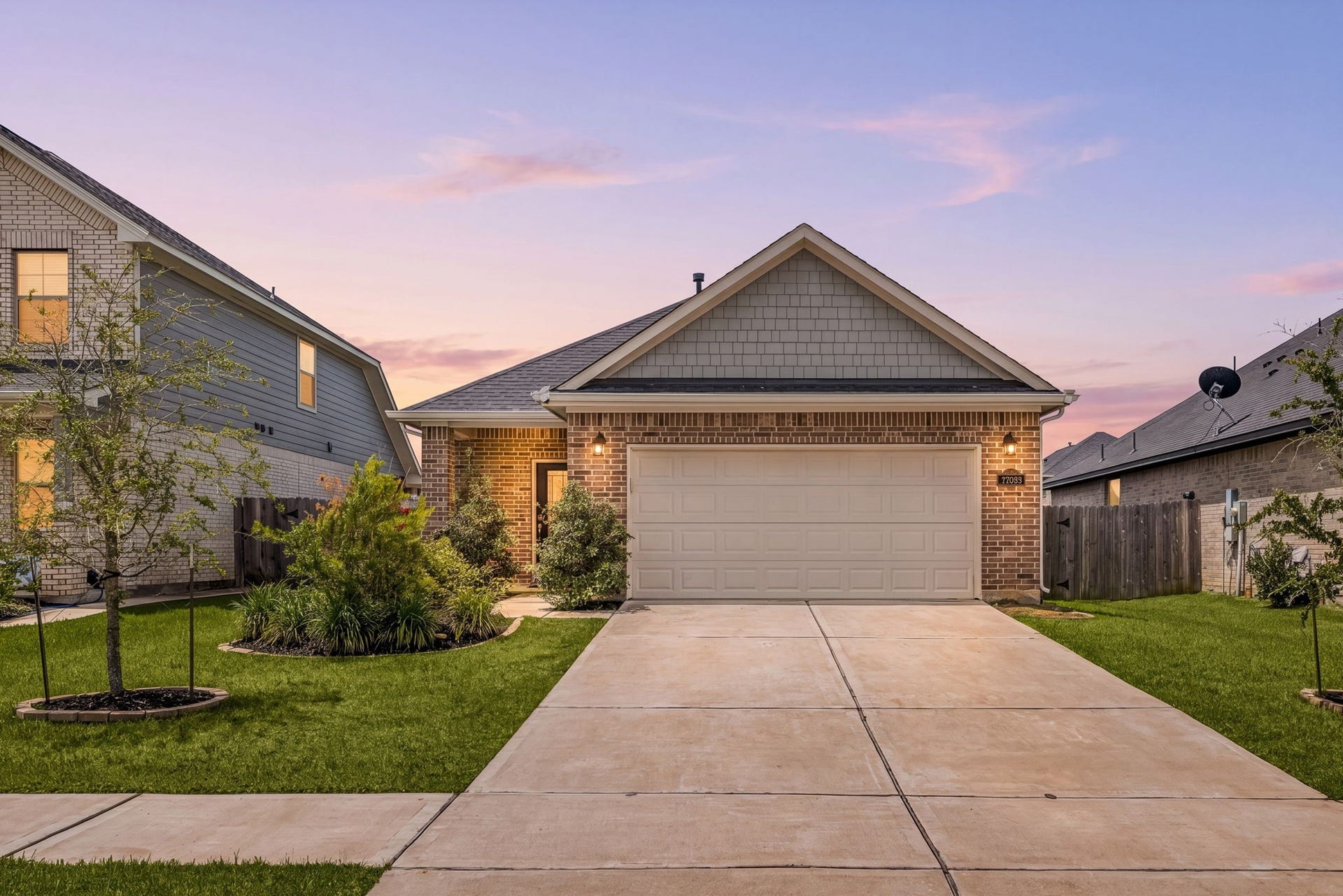 31343 Horseshoe Meadow Bend Lane, Fulshear, TX 77441 Welcome home to 31343 Horseshoe Meadow Bend, ideally situated on a quiet street in Polo Ranch and zoned to highly acclaimed Katy ISD! This beautifully maintained home boasts fantastic curb appeal with a manicured lawn, attractive landscaping, timeless brick elevation, and a striking dark-stained front door with elegant glass detailing. A charming covered front porch, classic outdoor lanterns, and a spacious double-wide driveway complete the inviting exterior, creating a warm and welcoming first impression.