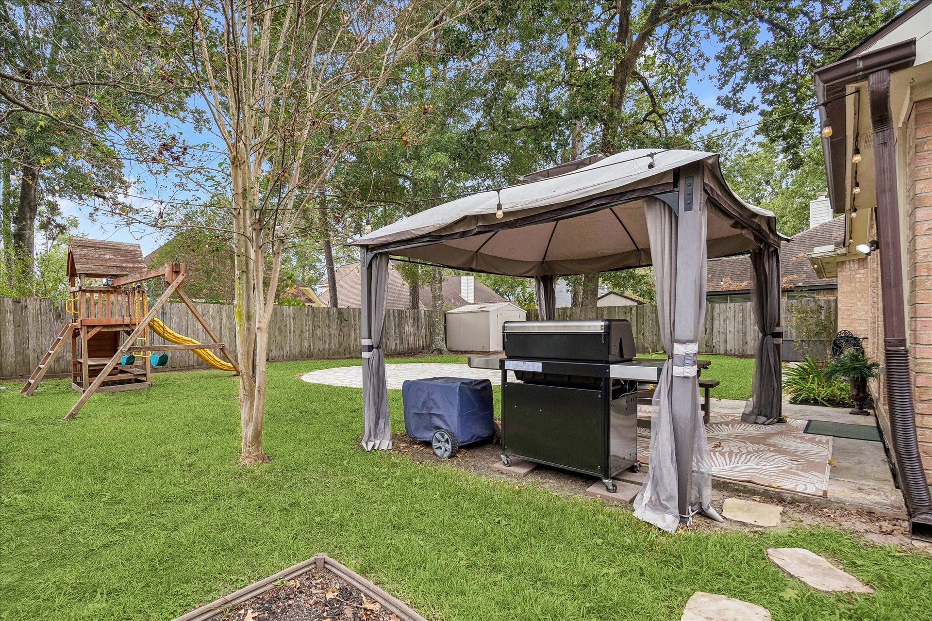1918 Mercoal Drive, Spring, TX 77386 Ready to enterain guests under a covered gazebo