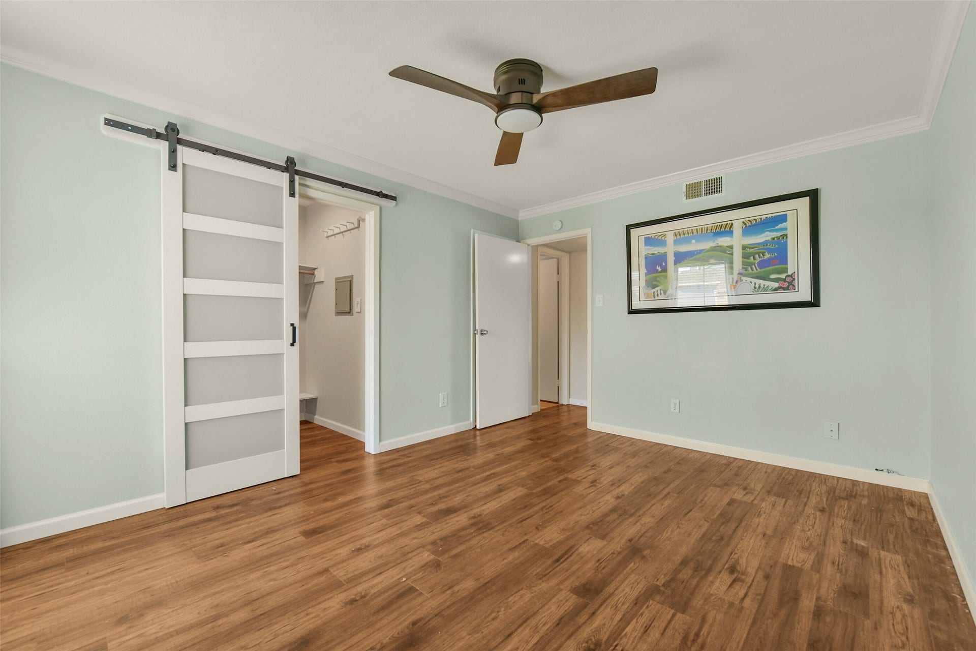 Upgraded closet door + ceiling fan
