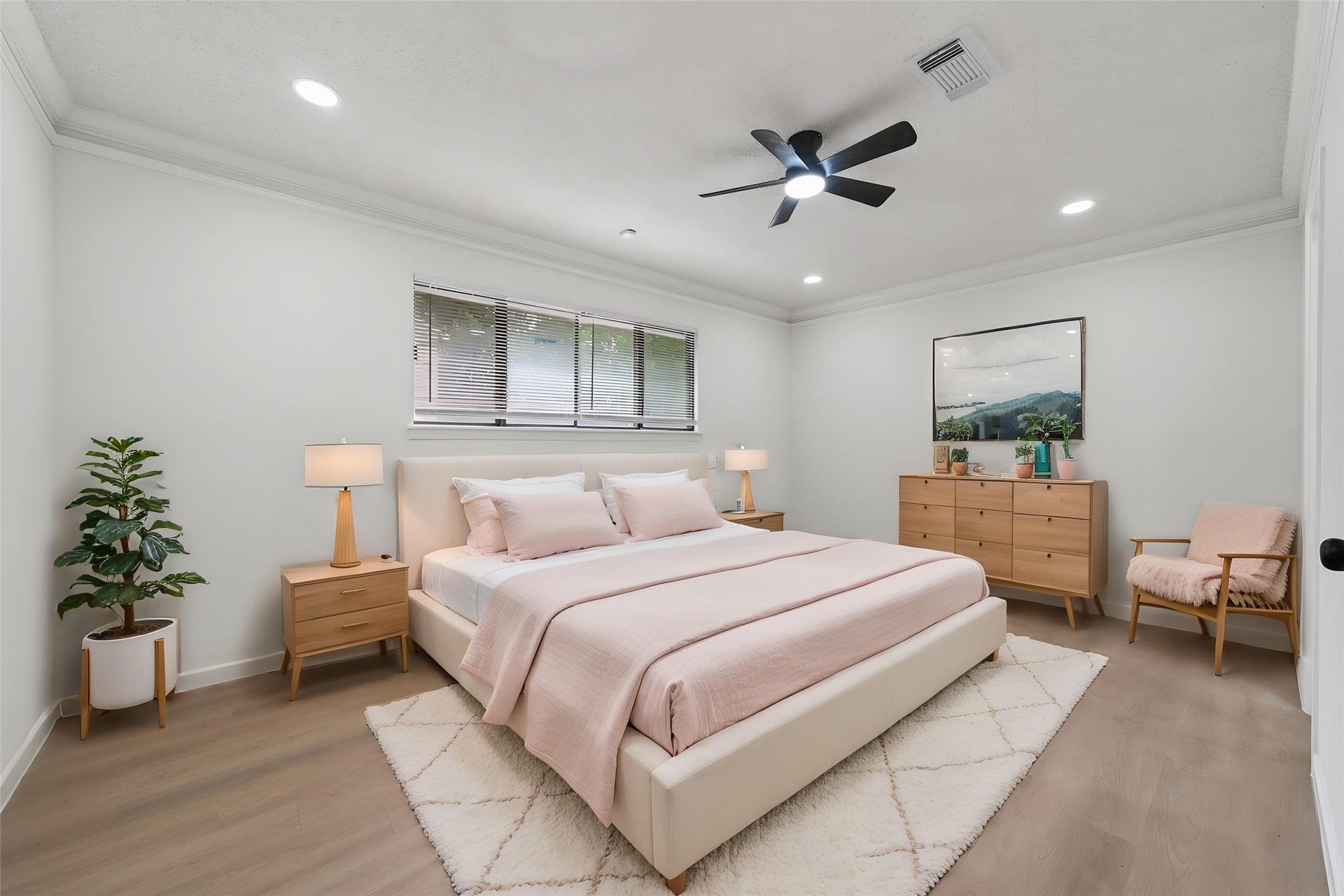 Virtually staged primary bedroom