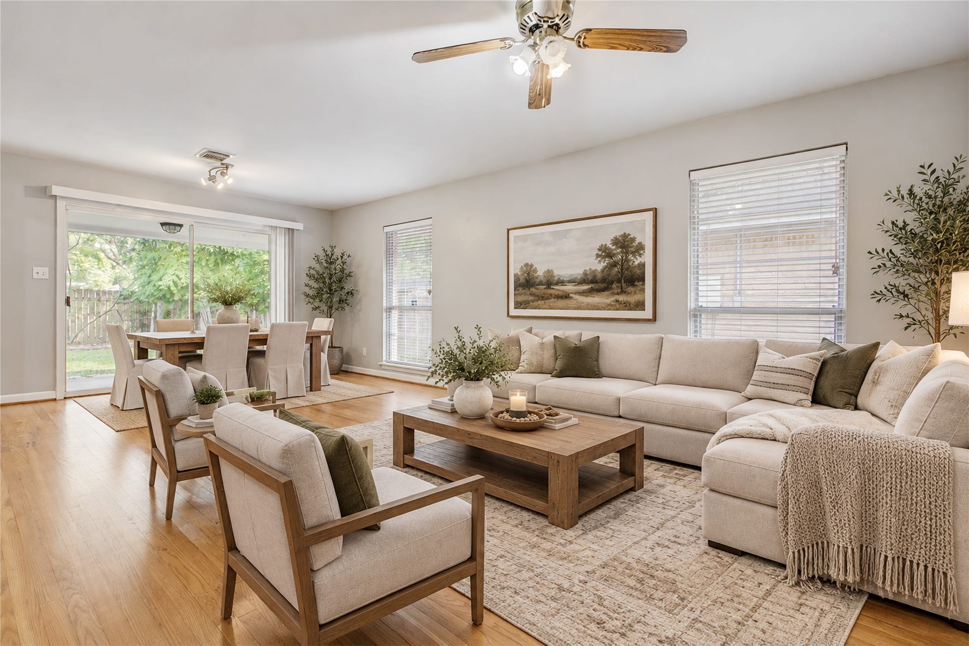 4314 Benning Drive, Houston, TX 77035 A virtual concept with scaled furniture shows it makes a nice combination, living room and dining room room.