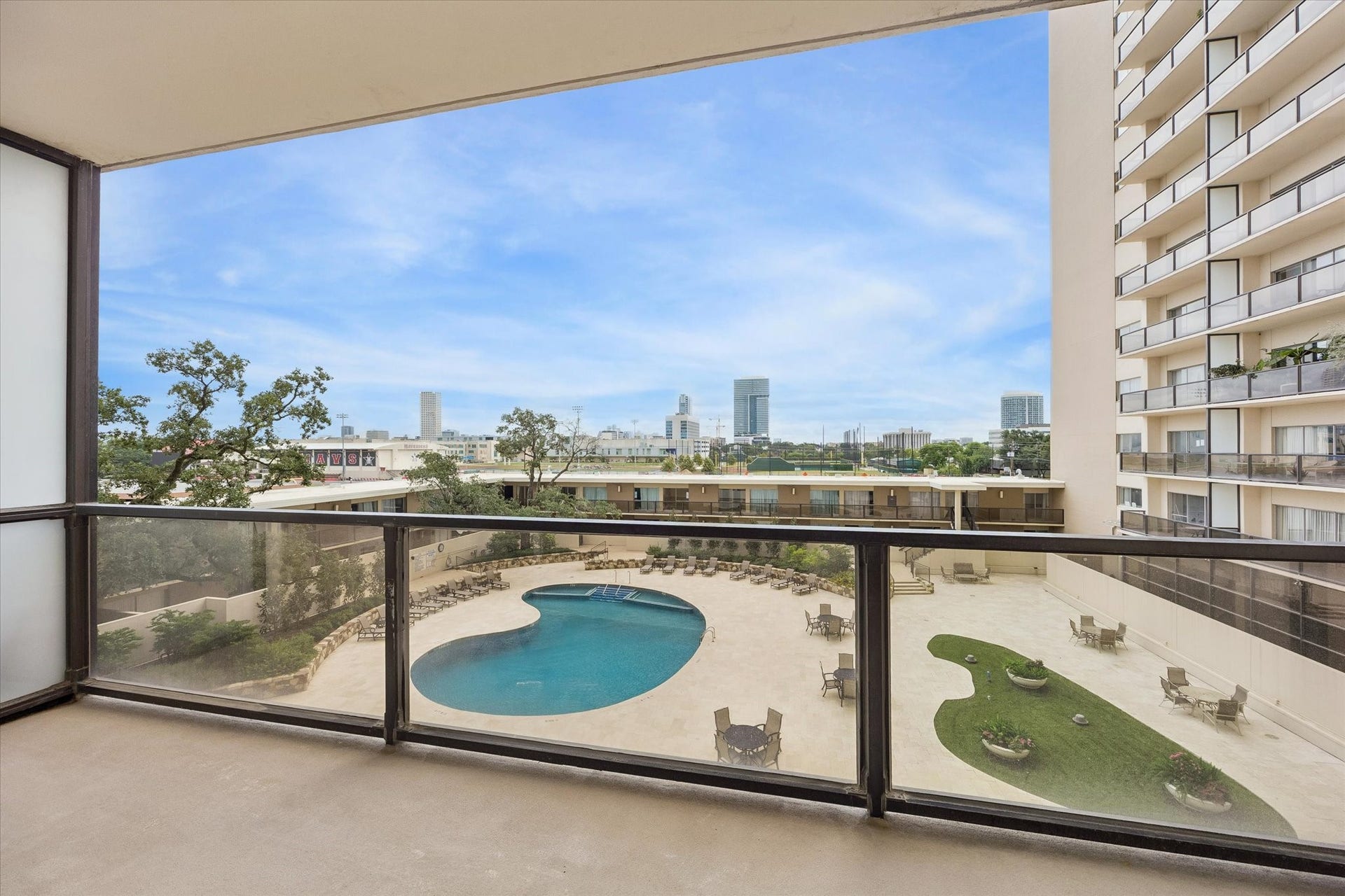 Large Balcony looking east towards Downtown Houston