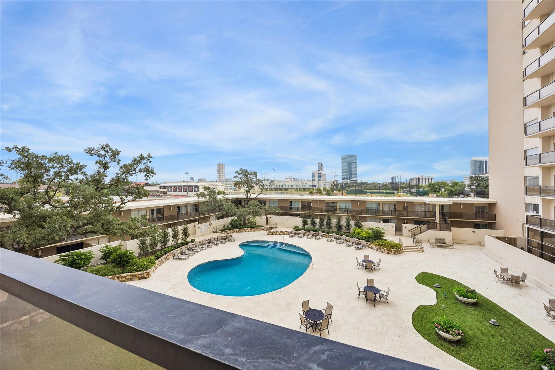 Large Balcony overlooking pool area