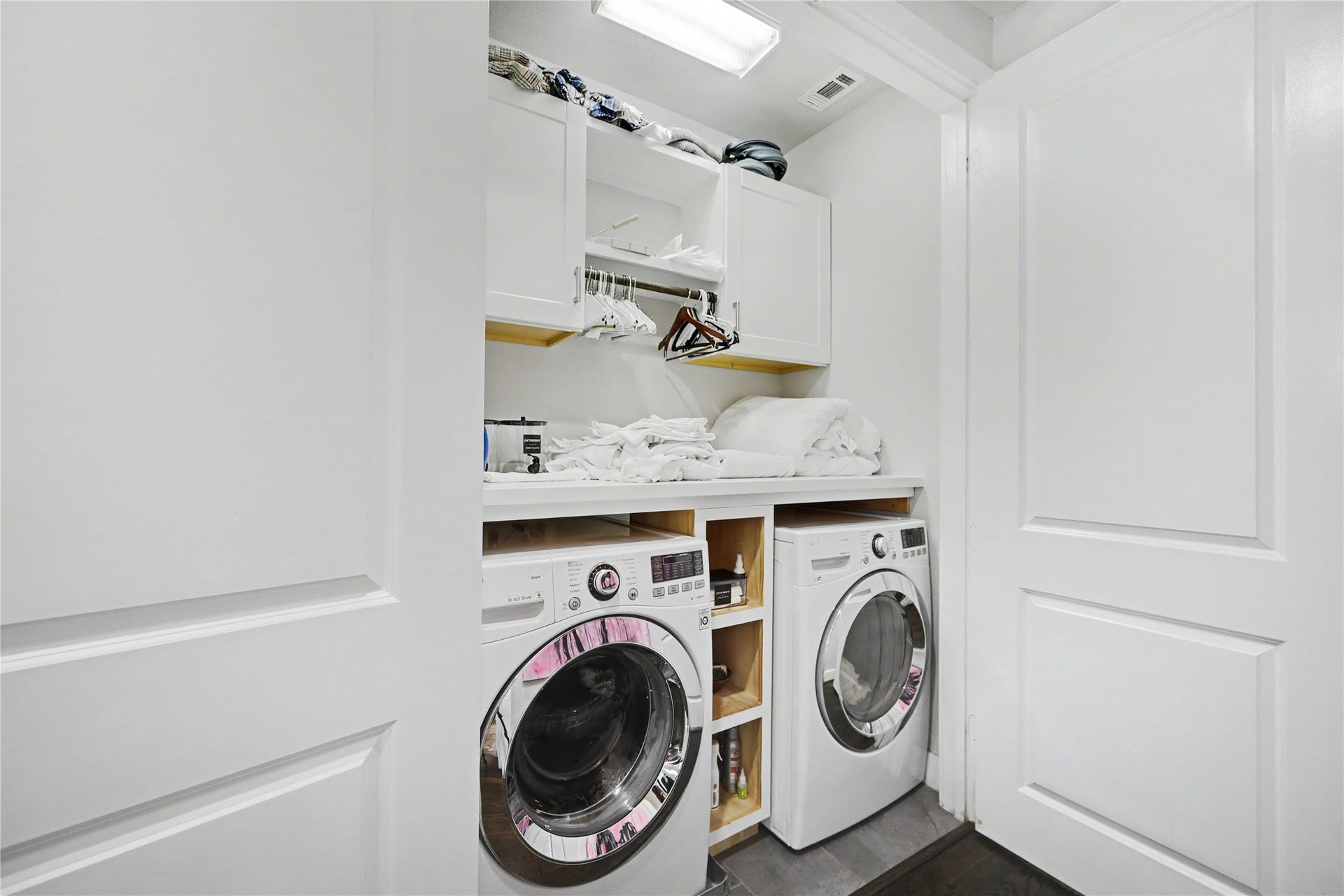 Full-sized washer and dryer remains with this furnished rental.