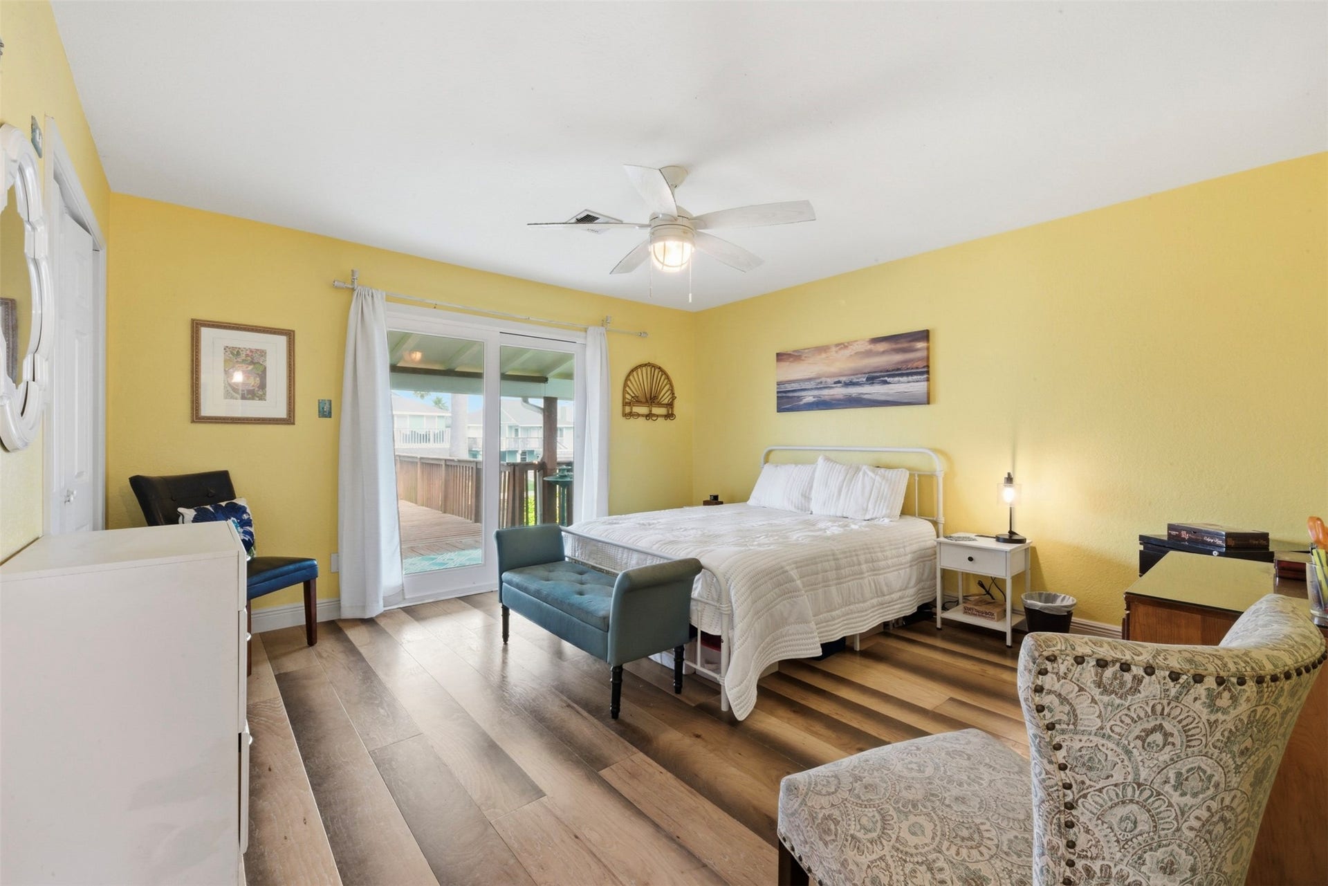 2 S Sandpiper Street, La Marque, TX 77568 2nd level primary bedroom opening up to your covered catwalk and oversized deck!
