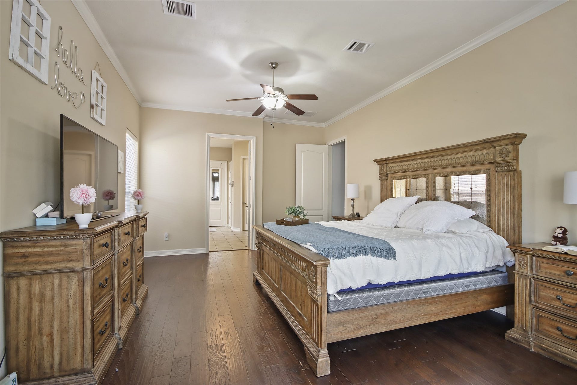 27906 Iberville Glen Dr, Katy, TX 77494 This primary bedroom has double doors that leads to the private spa like primary bathroom.