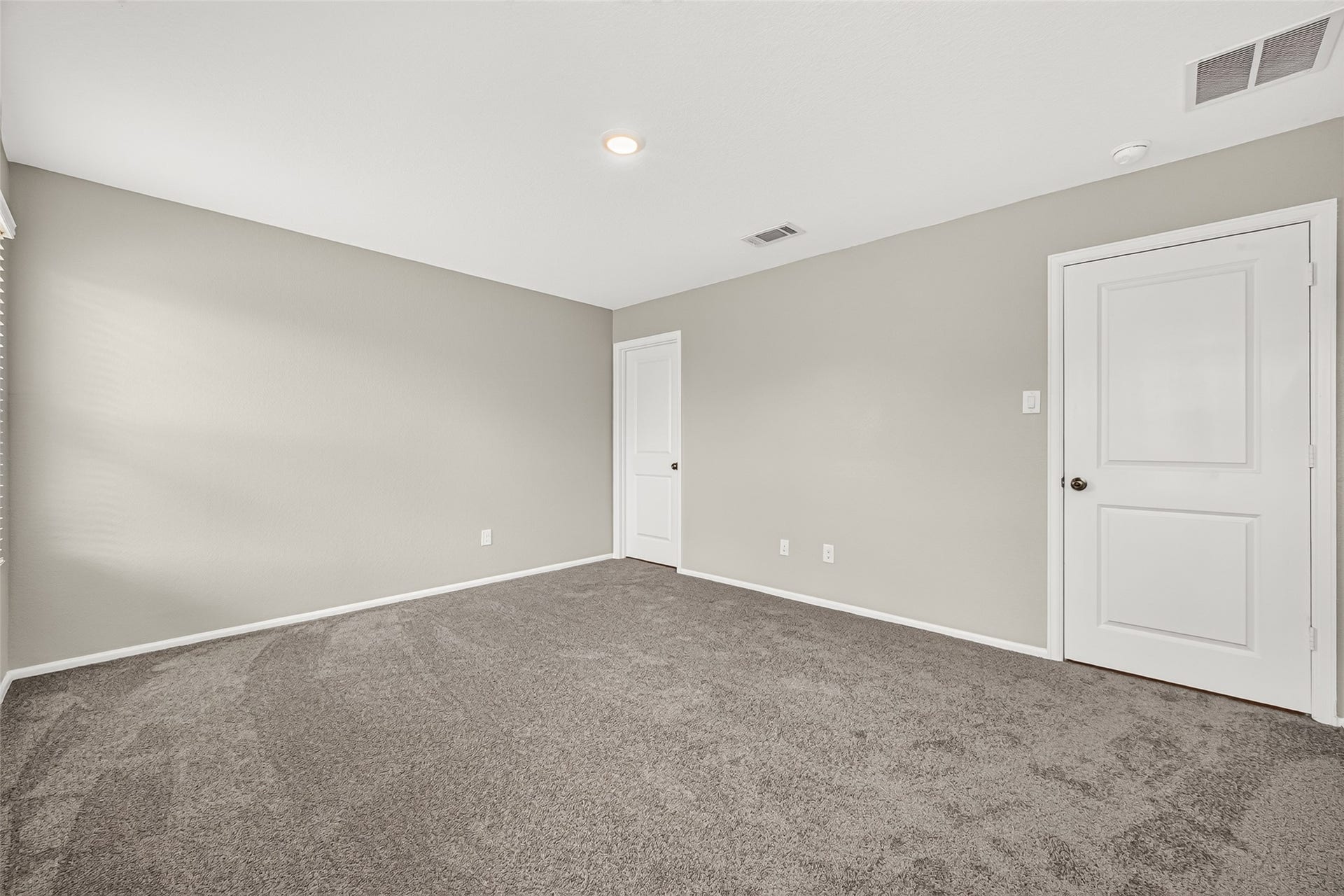 19494 Rosali Meadow Drive, New Caney, TX 77357 Spacious bedroom with soft gray walls, plush carpet, and ample natural light, offering a serene retreat.