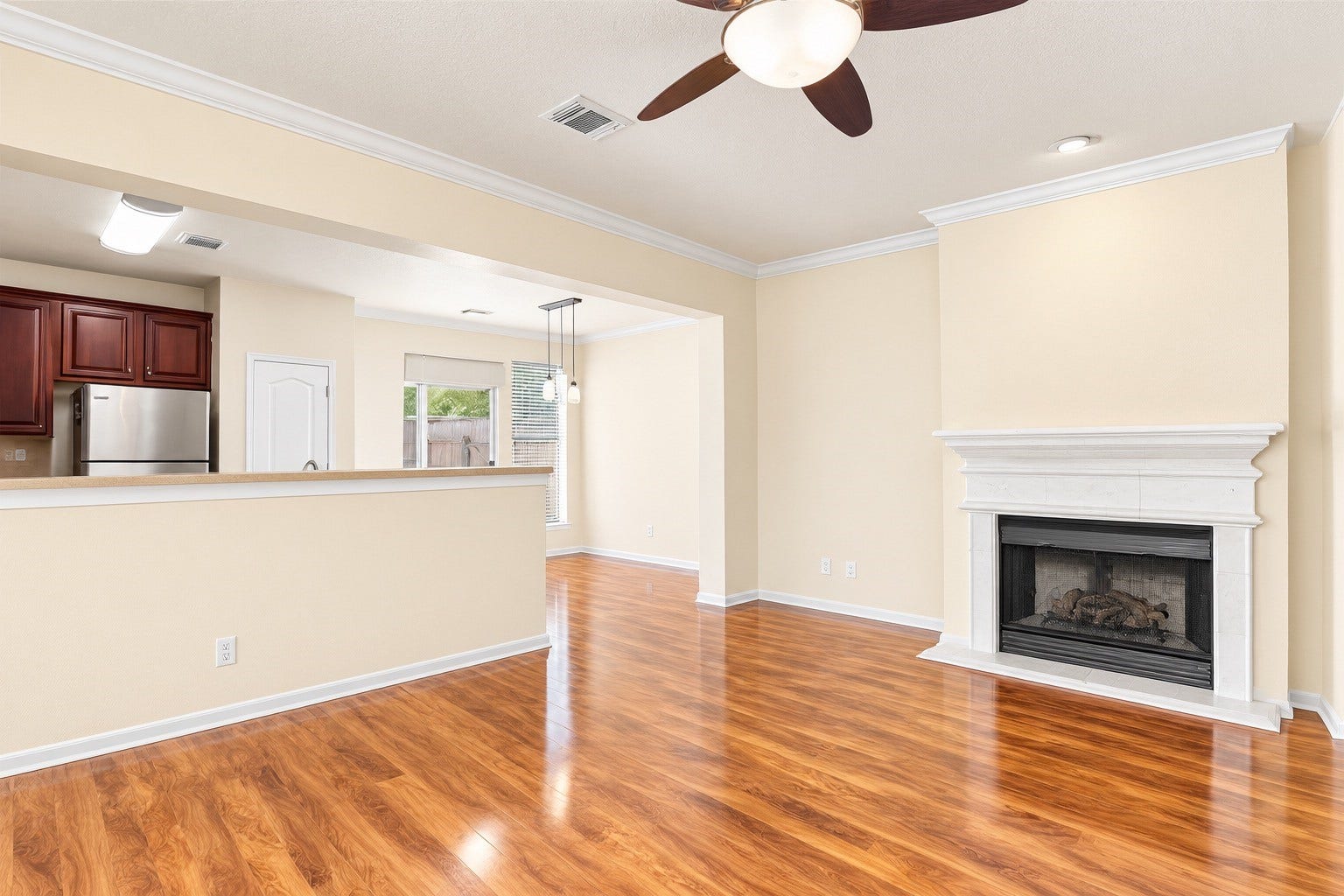 Open Living Room w/ Fireplace