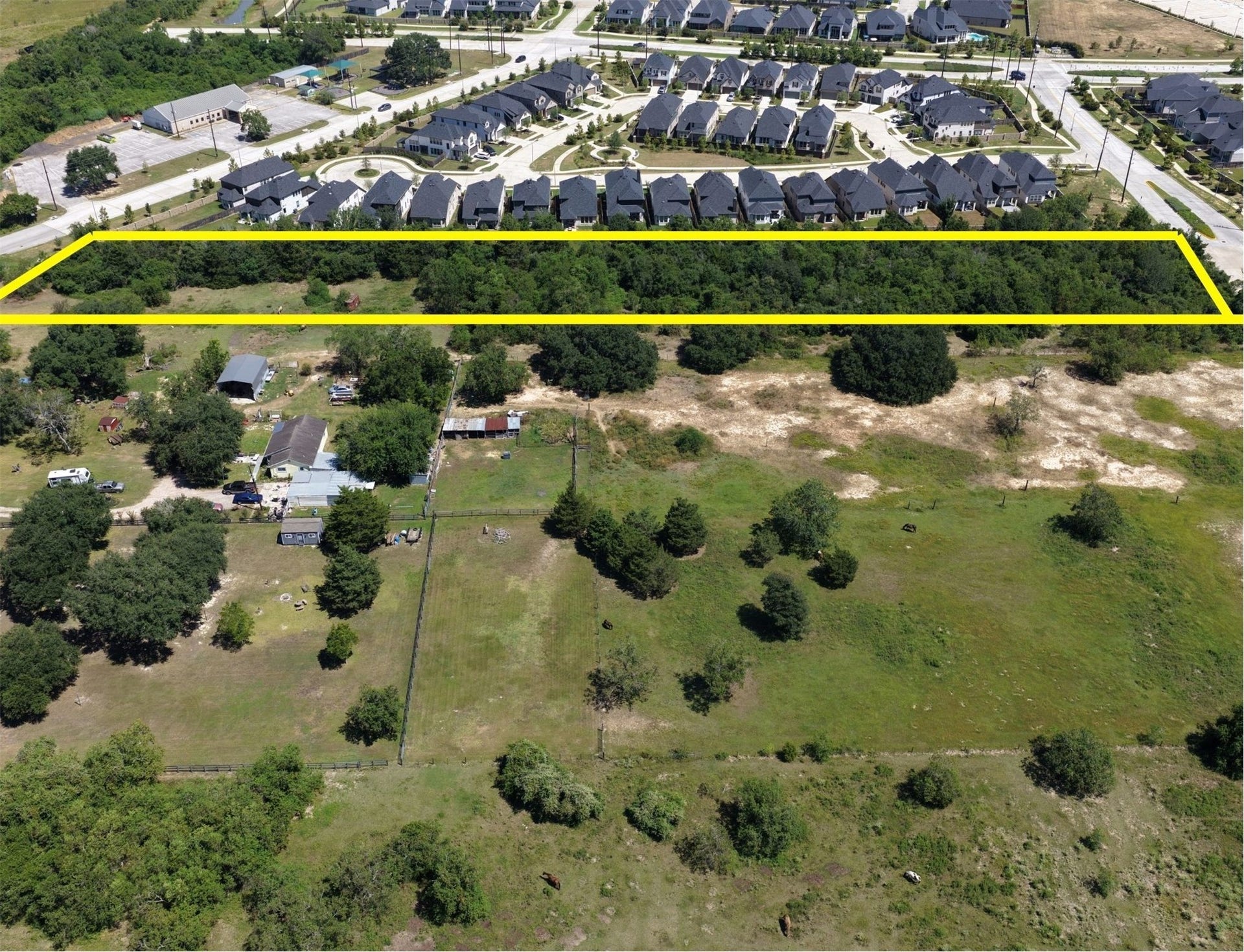 0 Fulshear Katy Road, Fulshear, TX 77441 This birds-eye views offers a look north over nearby tracts to the south of the subject property.