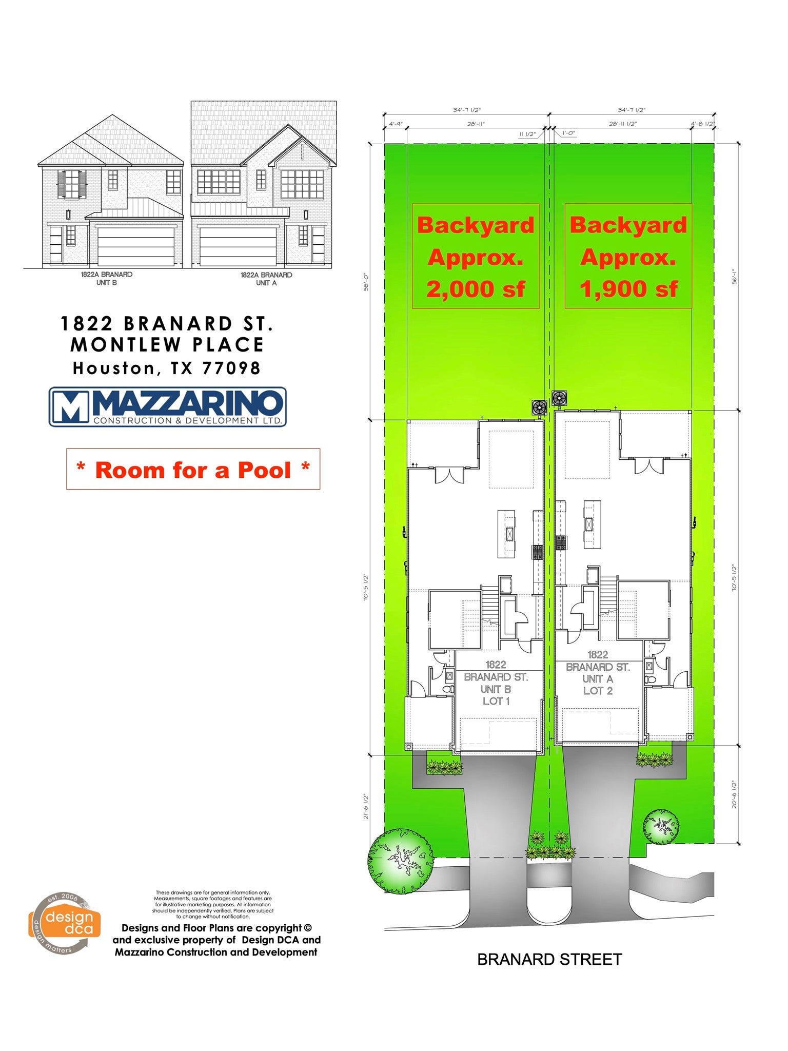 Please be aware that these plans are the property of the architect/builder designer that designed them not DUX Realty, Mazzarino Construction or 1822 BRANARD LLC. Please be aware that these plans are the property of the architect and are protected from reproduction and sharing under copyright law. These drawing are for general information only. Measurements, square footages and features are for illustrative marketing purposes. All information should be independently verified.