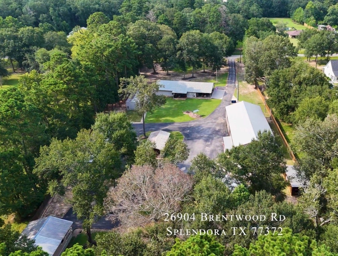 26904 Brentwood Road, Splendora, TX 77372 Aerial photo view from the back of the property.