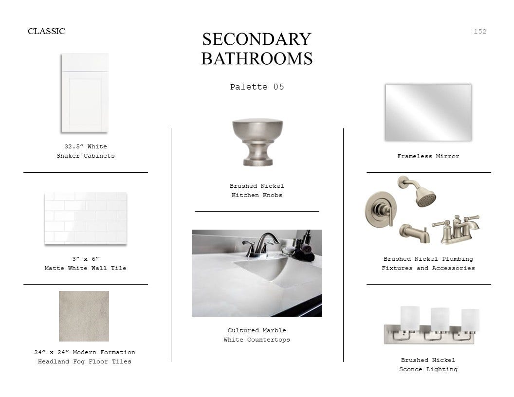 1053 Apple Ridge Road, Magnolia, TX 77363 Classic Look Palette 3: Secondary Bathroom Selection Sheet (*Artist rendering used for illustration purposes only.)