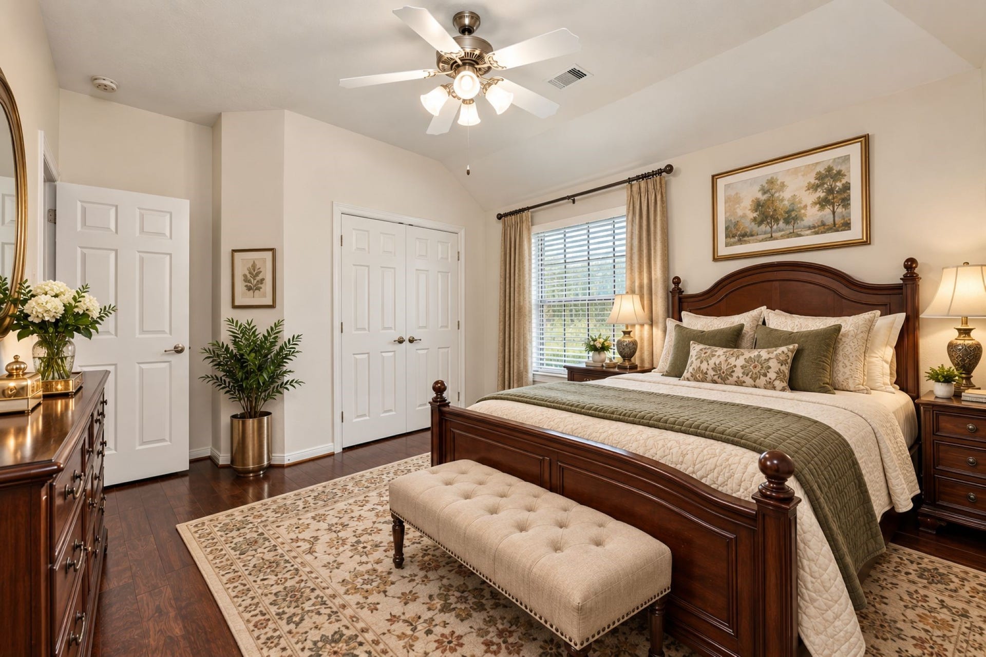 VIRTUAL STAGING
Elegant bedroom featuring a cozy bed with stylish bedding, warm wooden furniture, and soft lighting, creating a serene and inviting atmosphere.