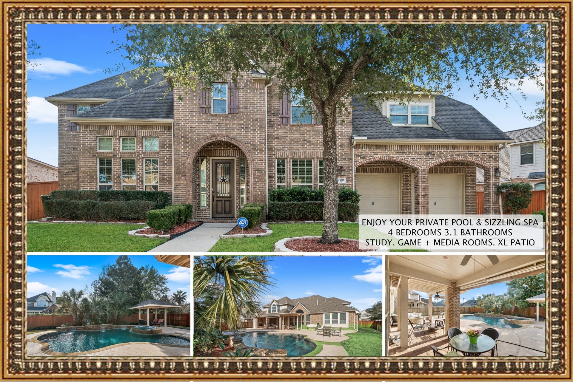 14318 Red Creek Cove Lane, Humble, TX 77396 This beautiful Coventry home features 4 bedrooms and 3.1 bathrooms, with a study, game, and media rooms. Enjoy the large patio and private pool with a spa, perfect for relaxation and entertainment.