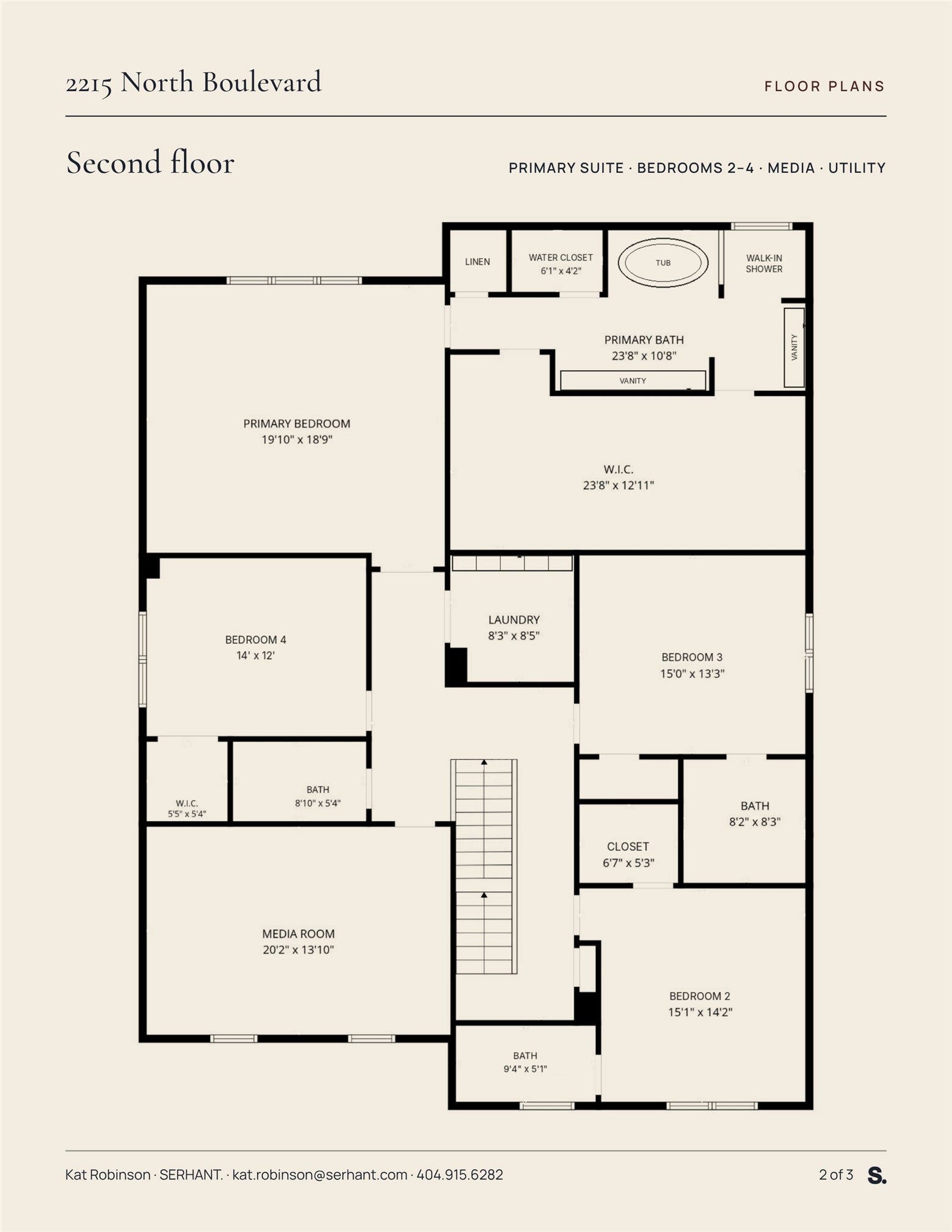 2215 North Boulevard, Houston, TX 77098 Second floor: primary retreat with spa bath and boutique dressing room, three more bedrooms, three baths, a media room and laundry.