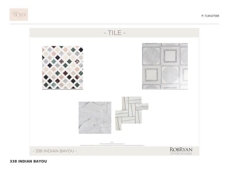338 Indian Bayou, Houston, TX 77057 Tile Selections. *Plans and selection subject to change during construction*