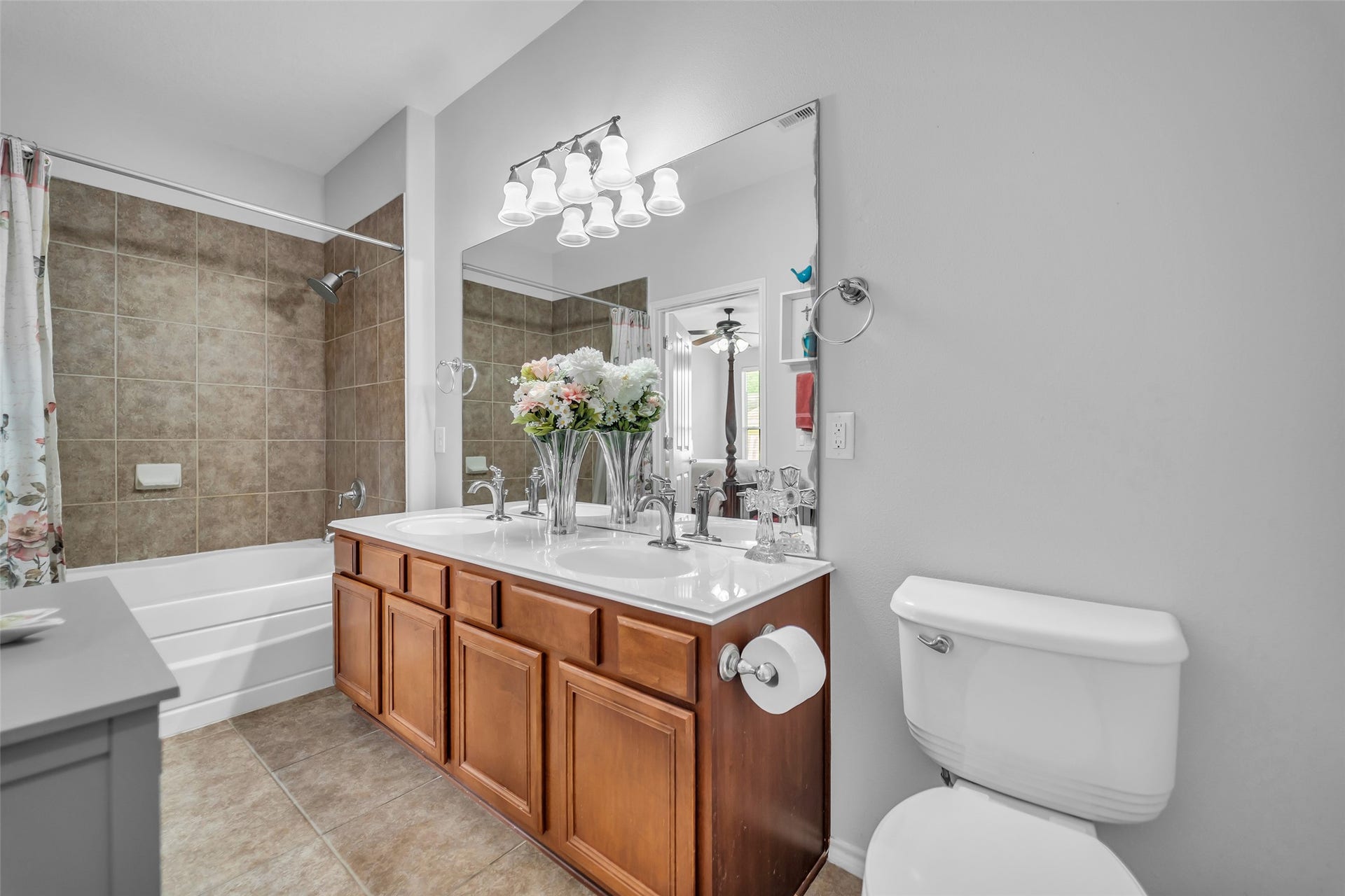 13600 Breton Ridge Street, #20A, Houston, TX 77070 one bathroom in this unit with garden tub, double sinks.